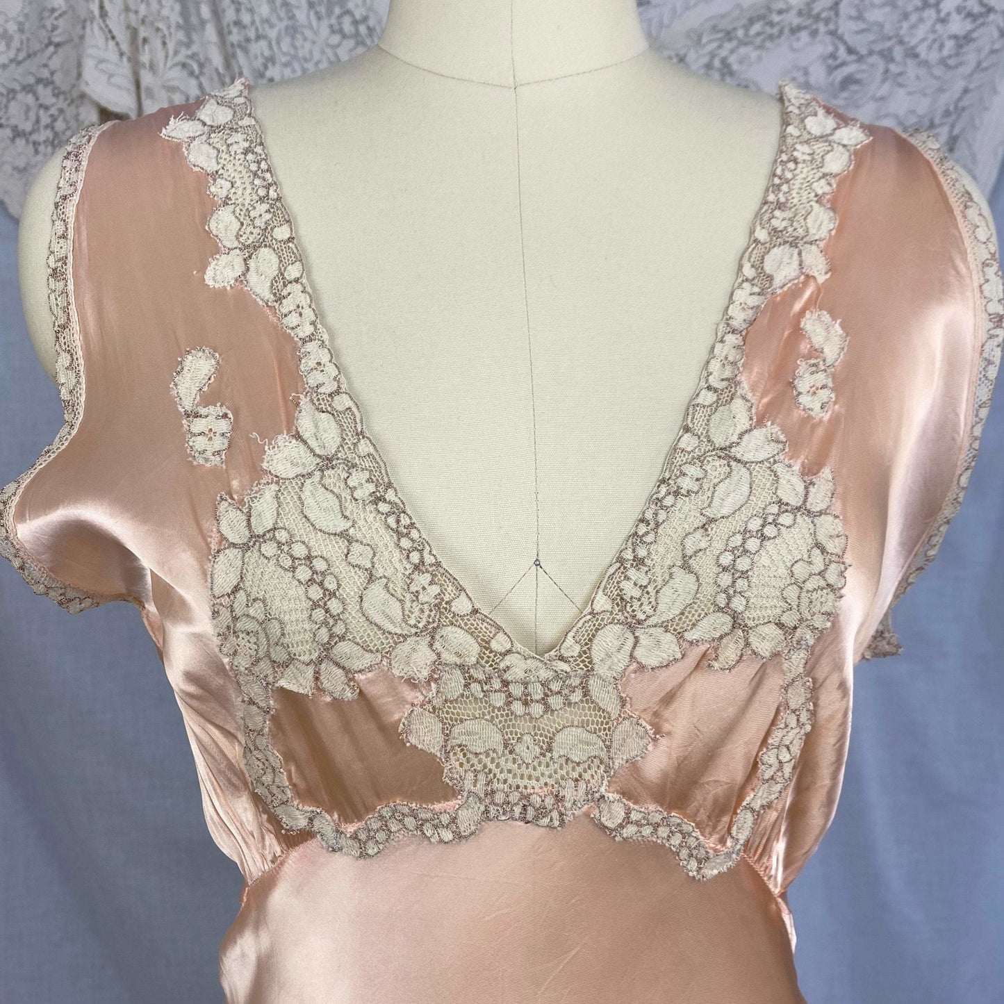 Vintage 1940's Nightgown | Rose Gold Rayon Satin with Ivory Alençon Lace | Size 36-38 Bust, M, LG | Never Worn - Daggers & Dames