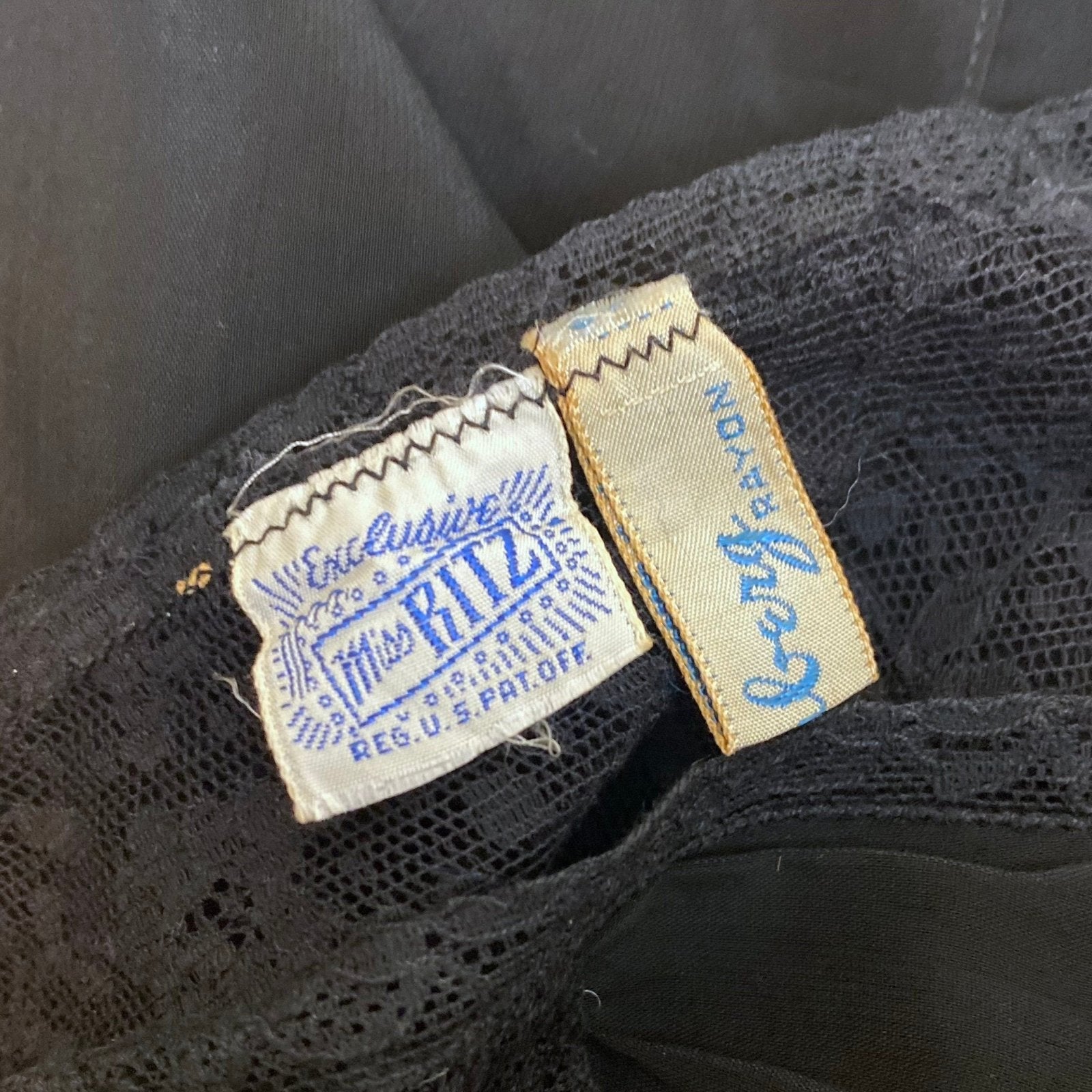 Vintage 1940's Nightgown | Semi Sheer Black Rayon with Floral Lace & Silk Rosettes | Size LG - Daggers & Dames