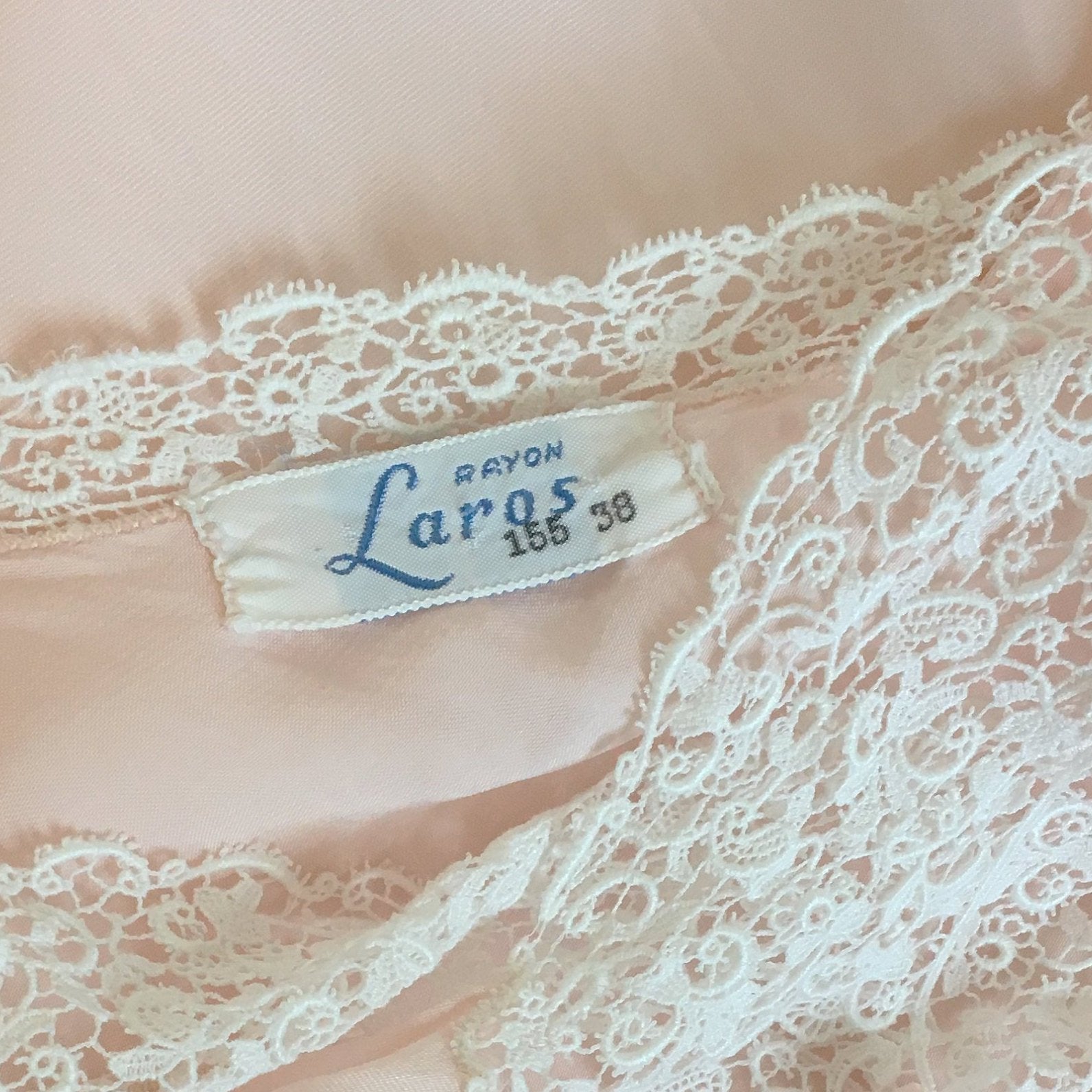 Vintage 1940's Nightgown | Silky Pale Pink Rayon with White Venetian Lace | Laros | Size M - Daggers & Dames