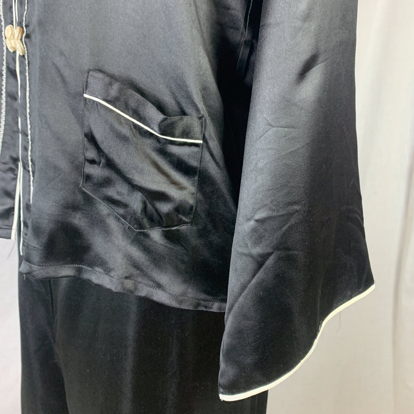 Vintage 1940's Pajama Set | Black Silk with Silk Thread Embroidery & Frog Button Closure | Unworn | Size S, M - Daggers & Dames