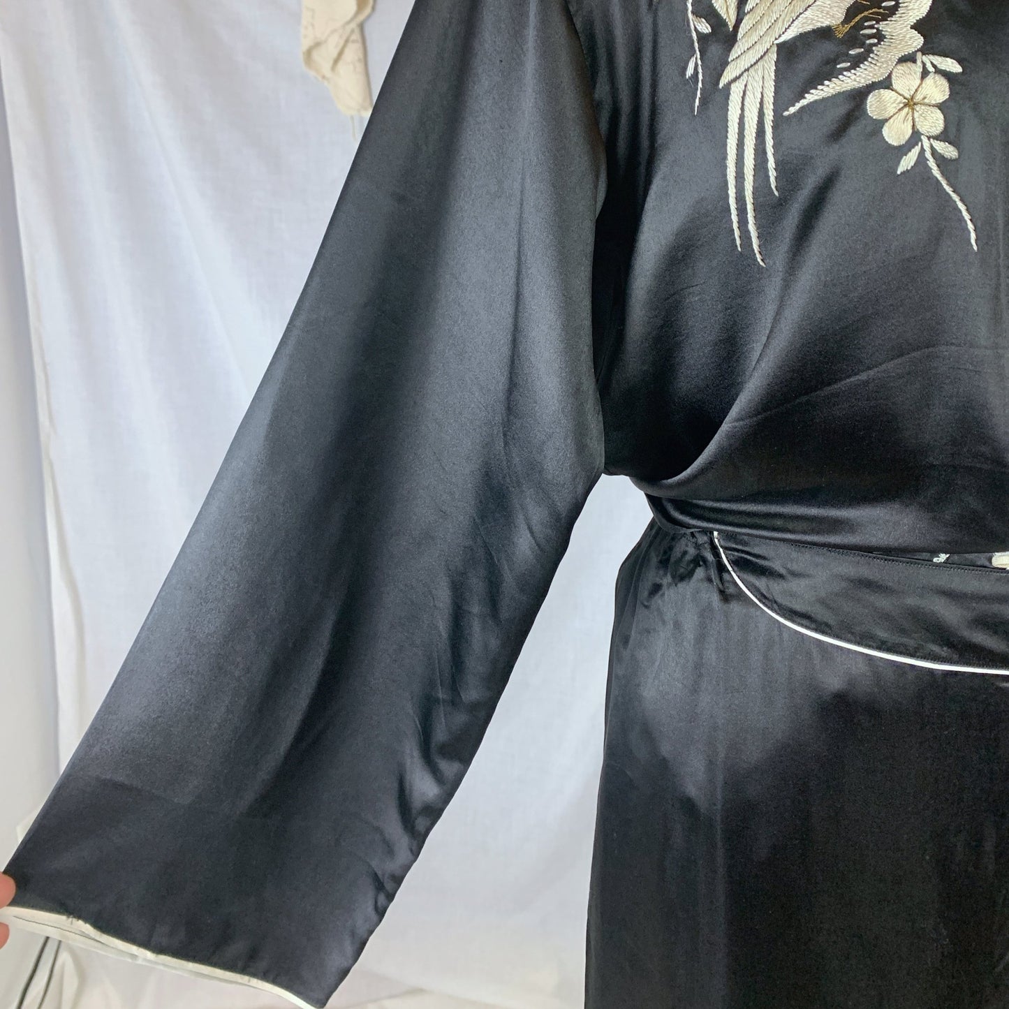 Vintage 1940's Pajama Set | Black Silk with Silk Thread Embroidery & Frog Button Closure | Unworn | Size S, M - Daggers & Dames