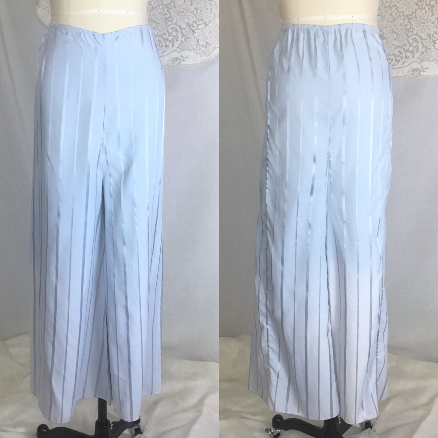 Vintage 1940's Pajama Set | Periwinkle Blue Rayon with Satin Stripes & Frog Button Closure | Size M, LG - Daggers & Dames