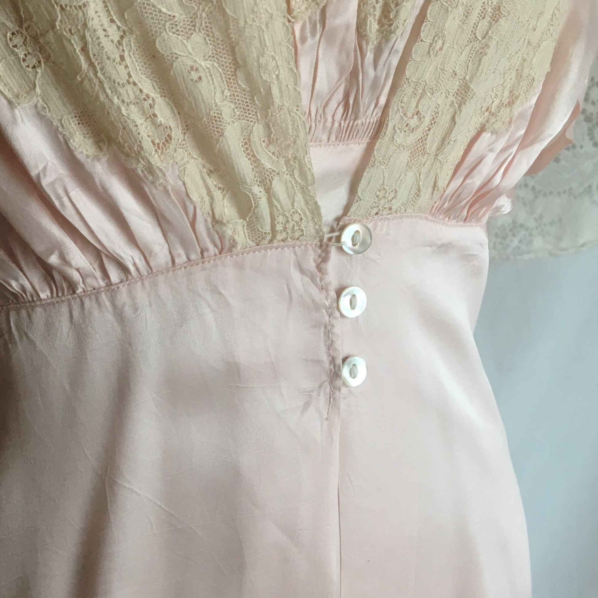 Vintage 1940's Peignoir Set | Pink Rayon Satin & Ecru Lace | Bias Cut Nightgown | Bridal Lingerie Set | Princess Sleeve Robe | Size M, LG - Daggers & Dames