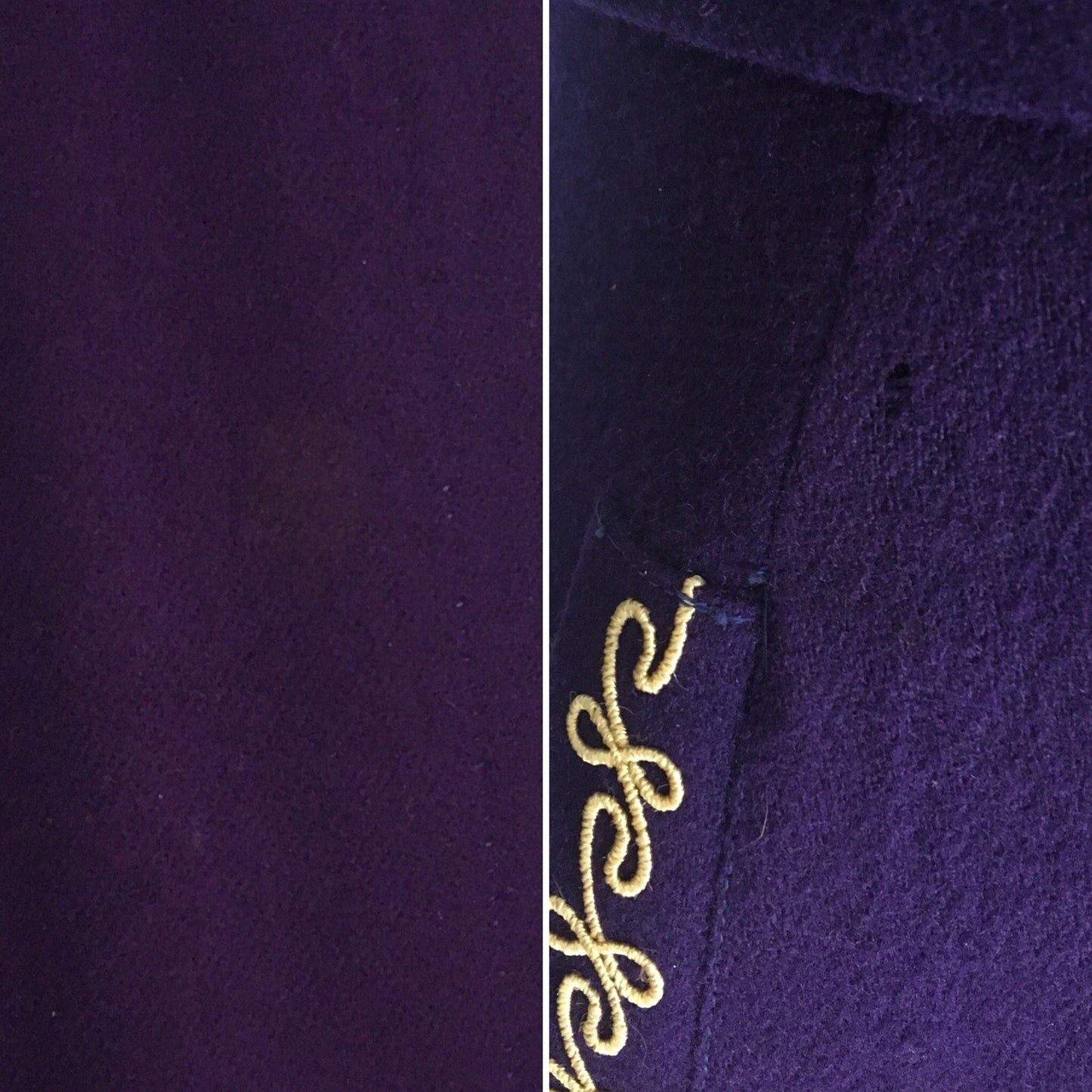 Vintage 1940's Robe | Rich Eggplant Purple Wool with Gold Embroidery | Size S, MED - Daggers & Dames