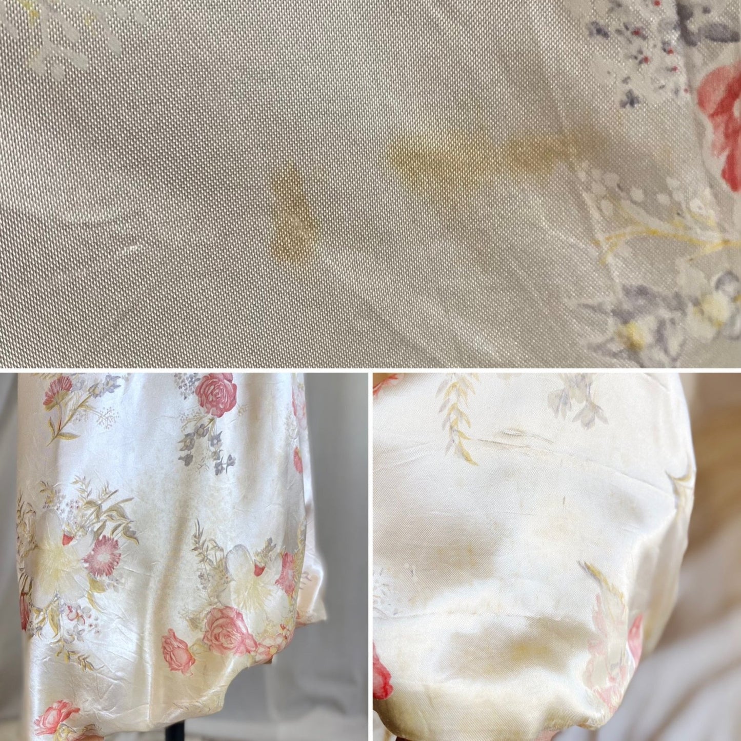 Vintage 1940's Robe | Silky White Rayon Satin with Pink Rose Floral Print & Bell Sleeves | Size S, M, LG - Daggers & Dames
