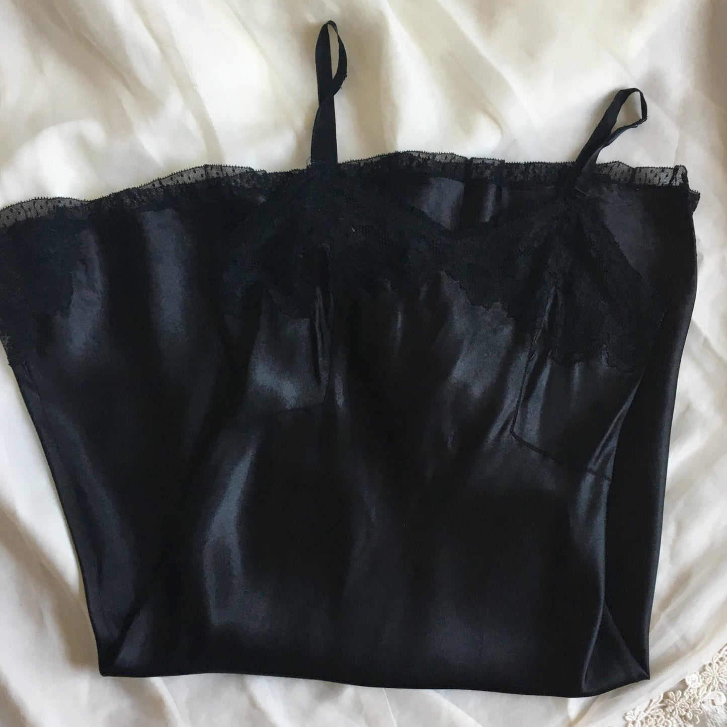 Vintage 1940's Slip | Black Rayon Satin with Bias Cut & Lace | Godfried Lingerie | Size XS, 32 - Daggers & Dames