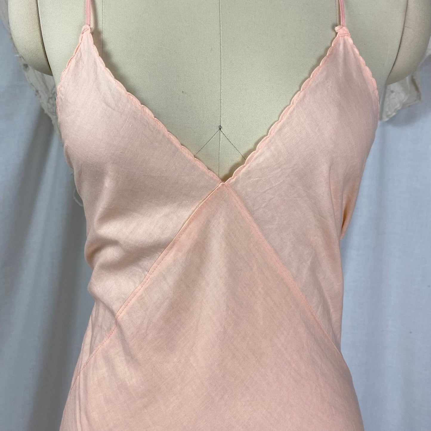 Vintage 1940's Slip Dress | Peachy Pink Soft Cotton with Deep Bias Cut | Size XS, S | Never Worn - Daggers & Dames