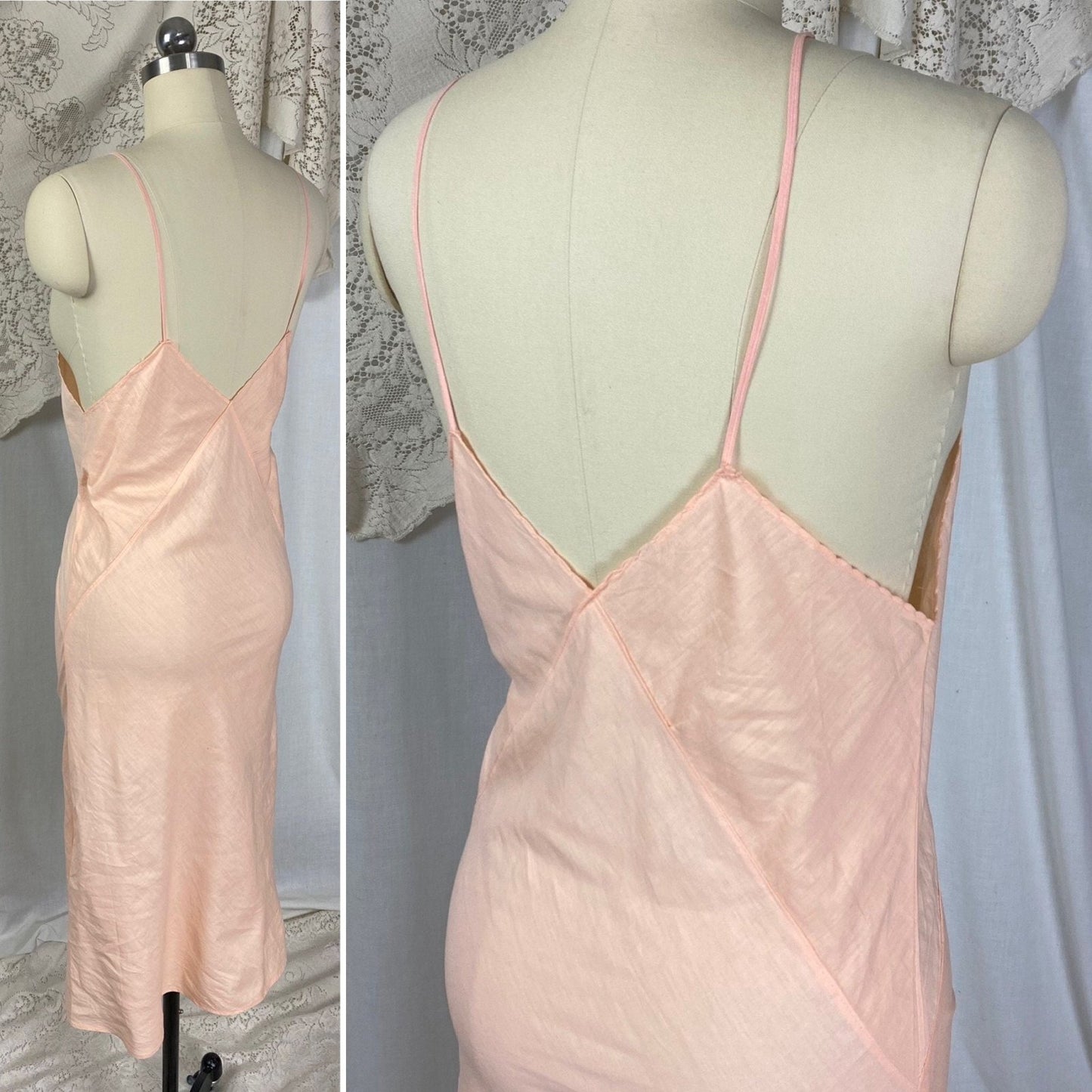 Vintage 1940's Slip Dress | Peachy Pink Soft Cotton with Deep Bias Cut | Size XS, S | Never Worn - Daggers & Dames
