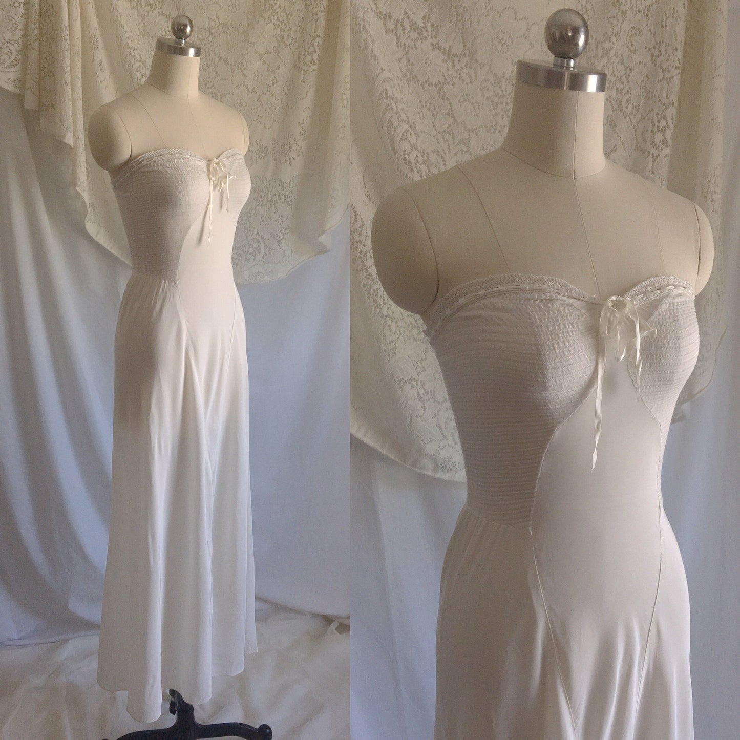 Vintage 1940's Slip | Ivory Rayon with Ribbon & Lace | Rare Year Rounder Slip by Mojud | Size S - Daggers & Dames