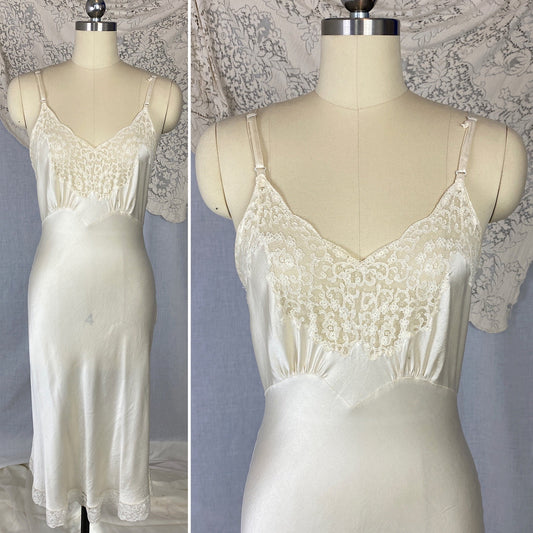Vintage 1940's Slip | Ivory White Silk with Lace | Size S | Fischer Heavenly Lingerie - Daggers & Dames