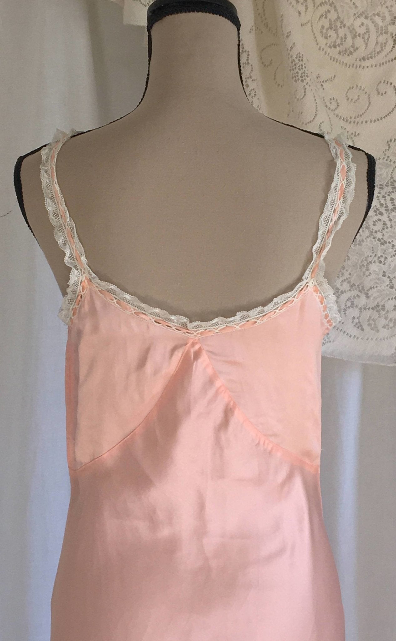Vintage 1940's Slip | Light Pink Rayon Satin & White Lace Ruffled Straps | New Old Stock | Pintucking with Bias Cut Lingerie | Size M - Daggers & Dames