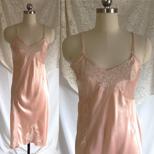 Vintage 1940's Slip | Light Pink Rayon Satin with Lace | Sear's | Size LG, XL - Daggers & Dames