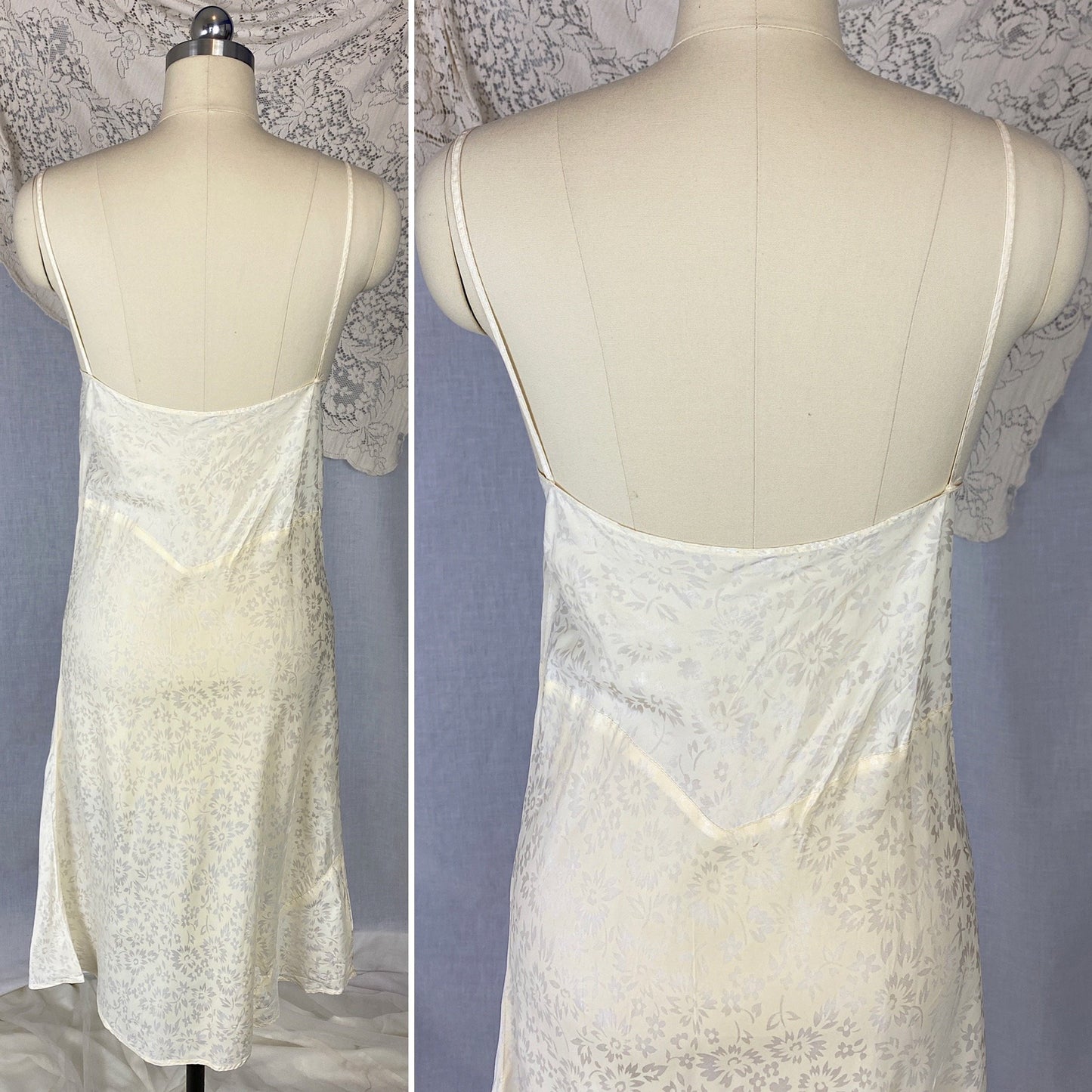 Vintage 1940's Slip | Pale Butter Yellow with Sheer White Floral Print Rayon Taffeta & Lace | Size M, LG - Daggers & Dames