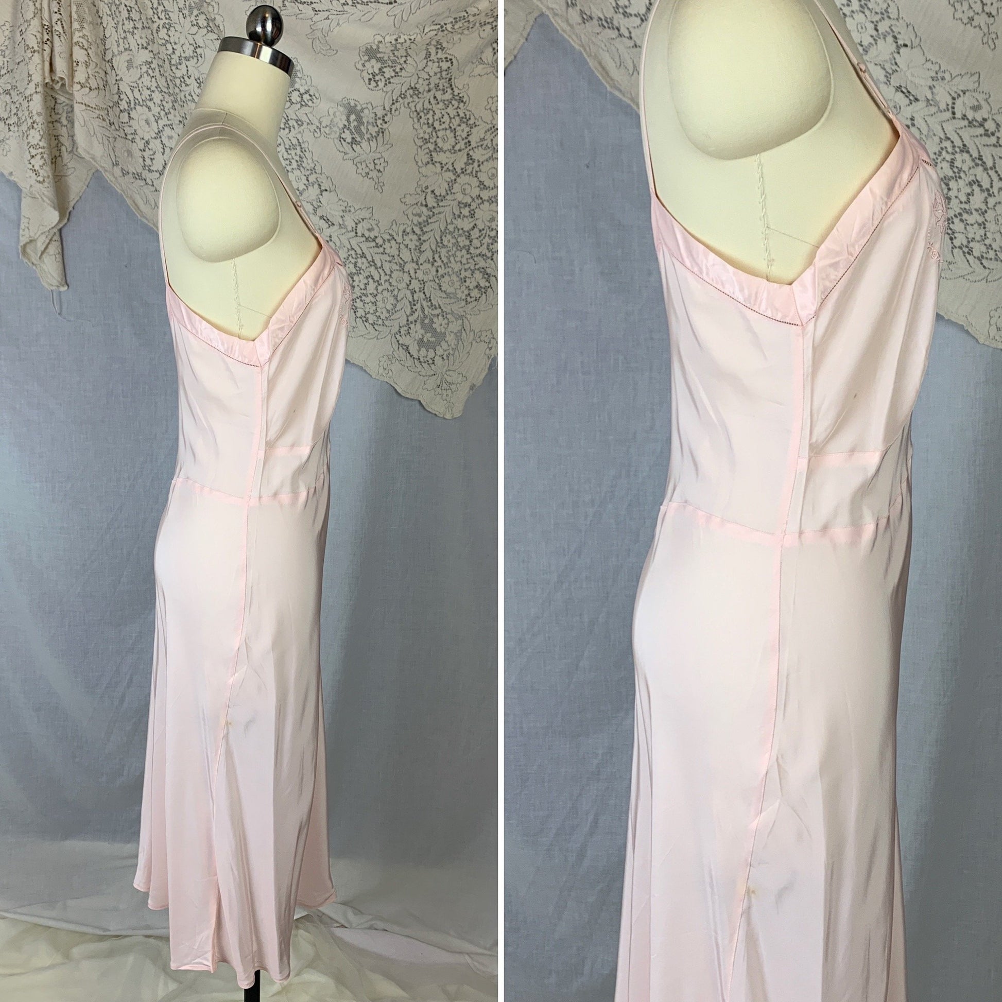 Vintage 1940's Slip | Pale Pink Bur-Mil Rayon with Floral Embroidery | Size S, MED | Colony Club - Never Worn - Daggers & Dames
