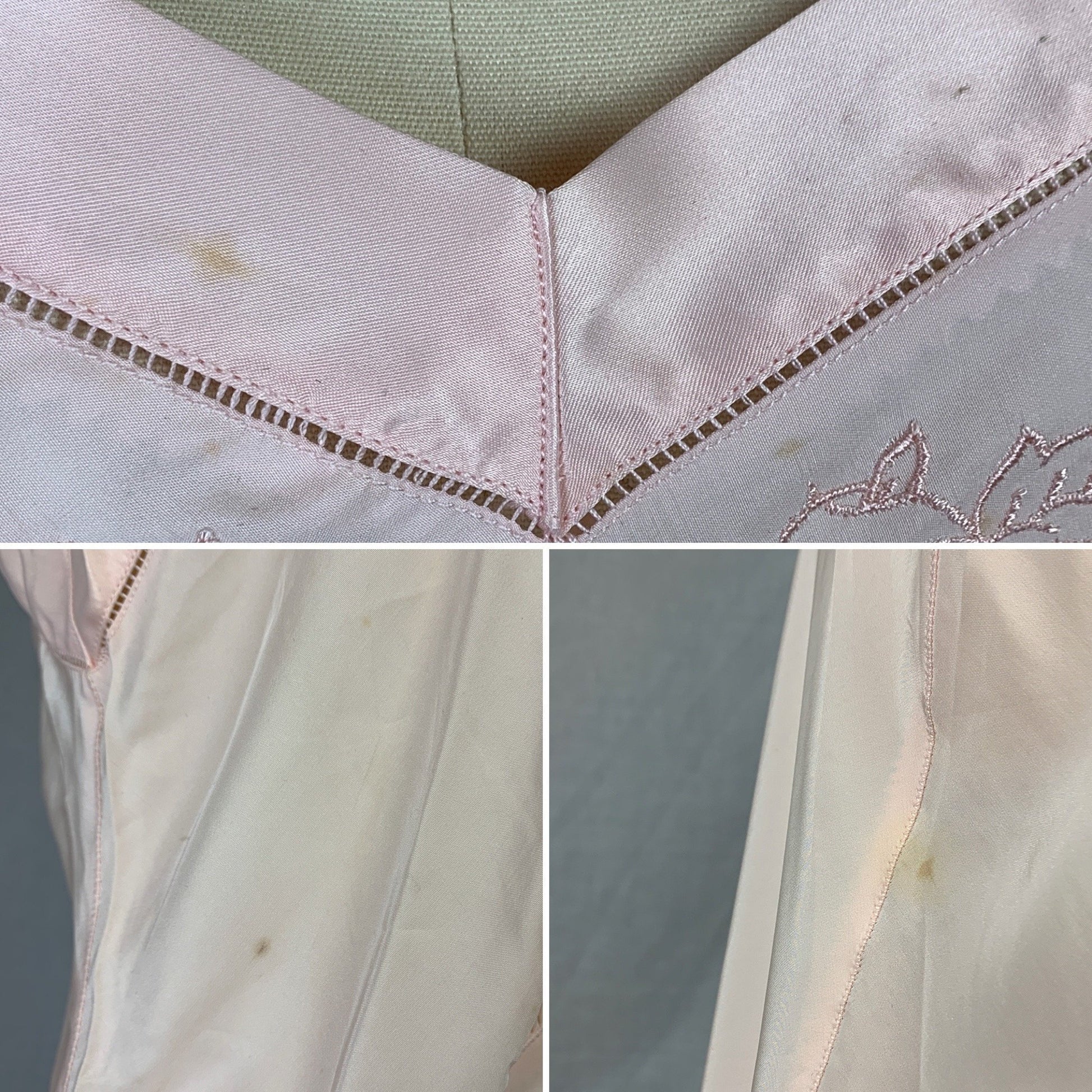 Vintage 1940's Slip | Pale Pink Bur-Mil Rayon with Floral Embroidery | Size S, MED | Colony Club - Never Worn - Daggers & Dames