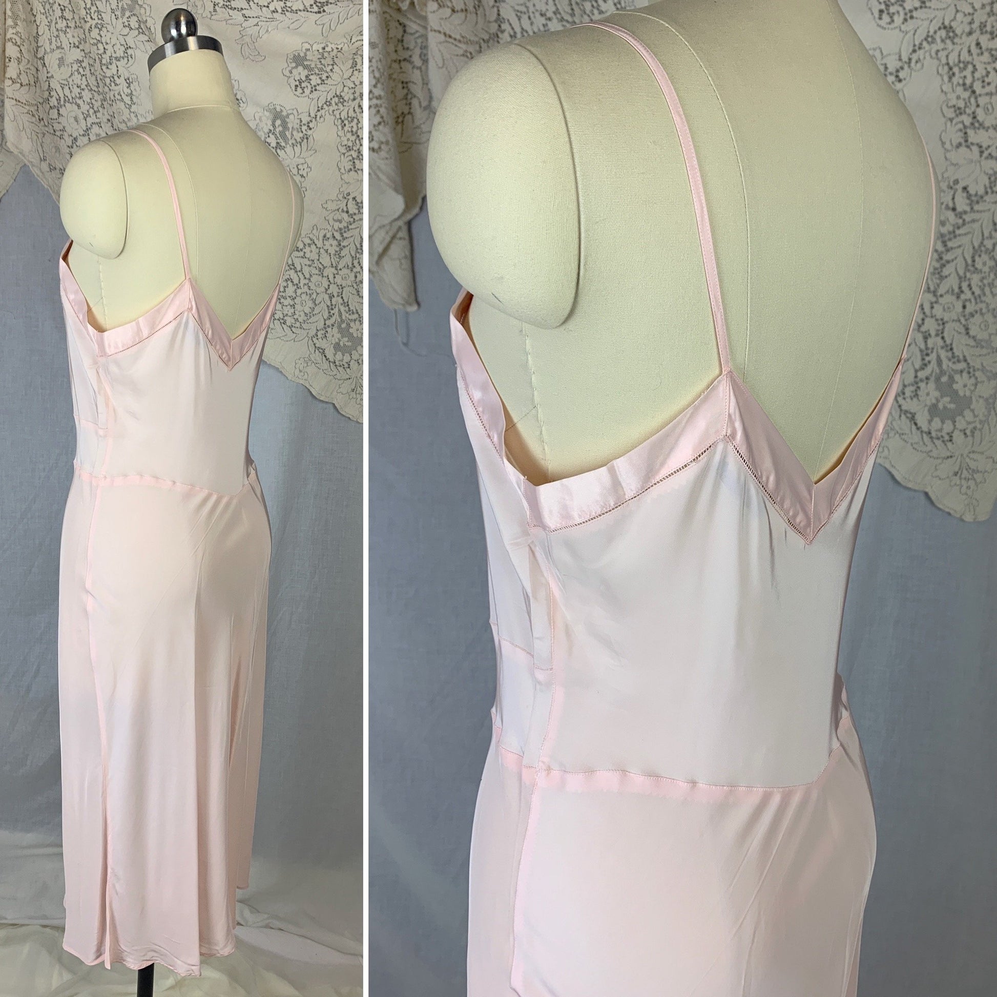 Vintage 1940's Slip | Pale Pink Bur-Mil Rayon with Floral Embroidery | Size S, MED | Colony Club - Never Worn - Daggers & Dames
