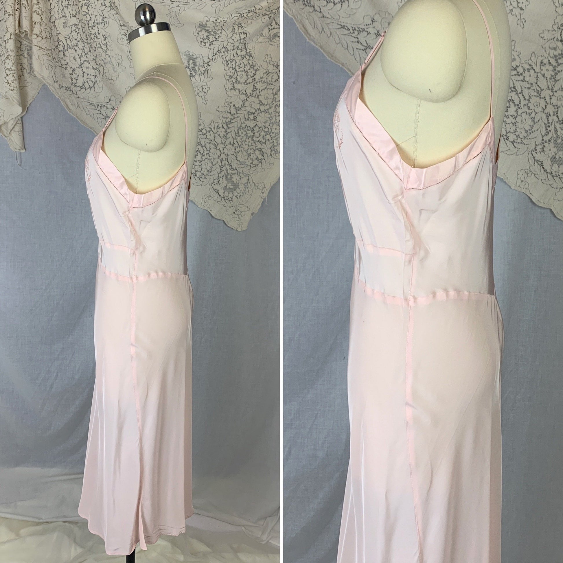 Vintage 1940's Slip | Pale Pink Bur-Mil Rayon with Floral Embroidery | Size S, MED | Colony Club - Never Worn - Daggers & Dames