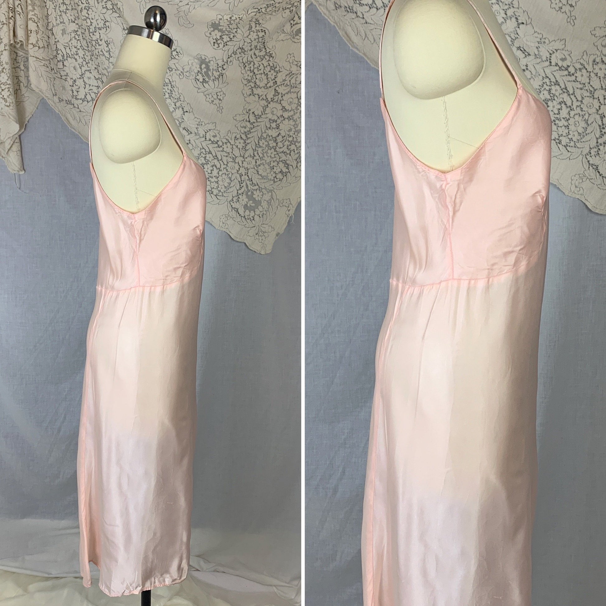 Vintage 1940's Slip | Pale Rose Pink Rayon Satin with Bias Cut | Size M, LG | Artemis - Daggers & Dames