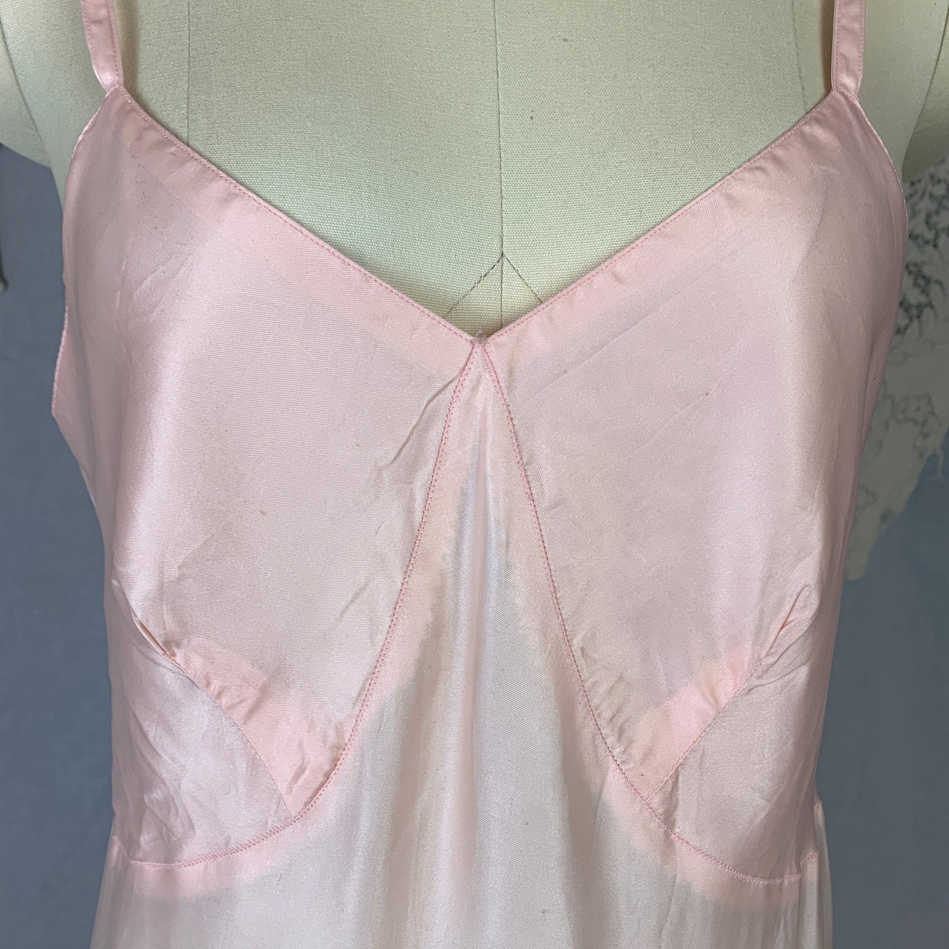Vintage 1940's Slip | Pale Rose Pink Rayon Satin with Bias Cut | Size M, LG | Artemis - Daggers & Dames
