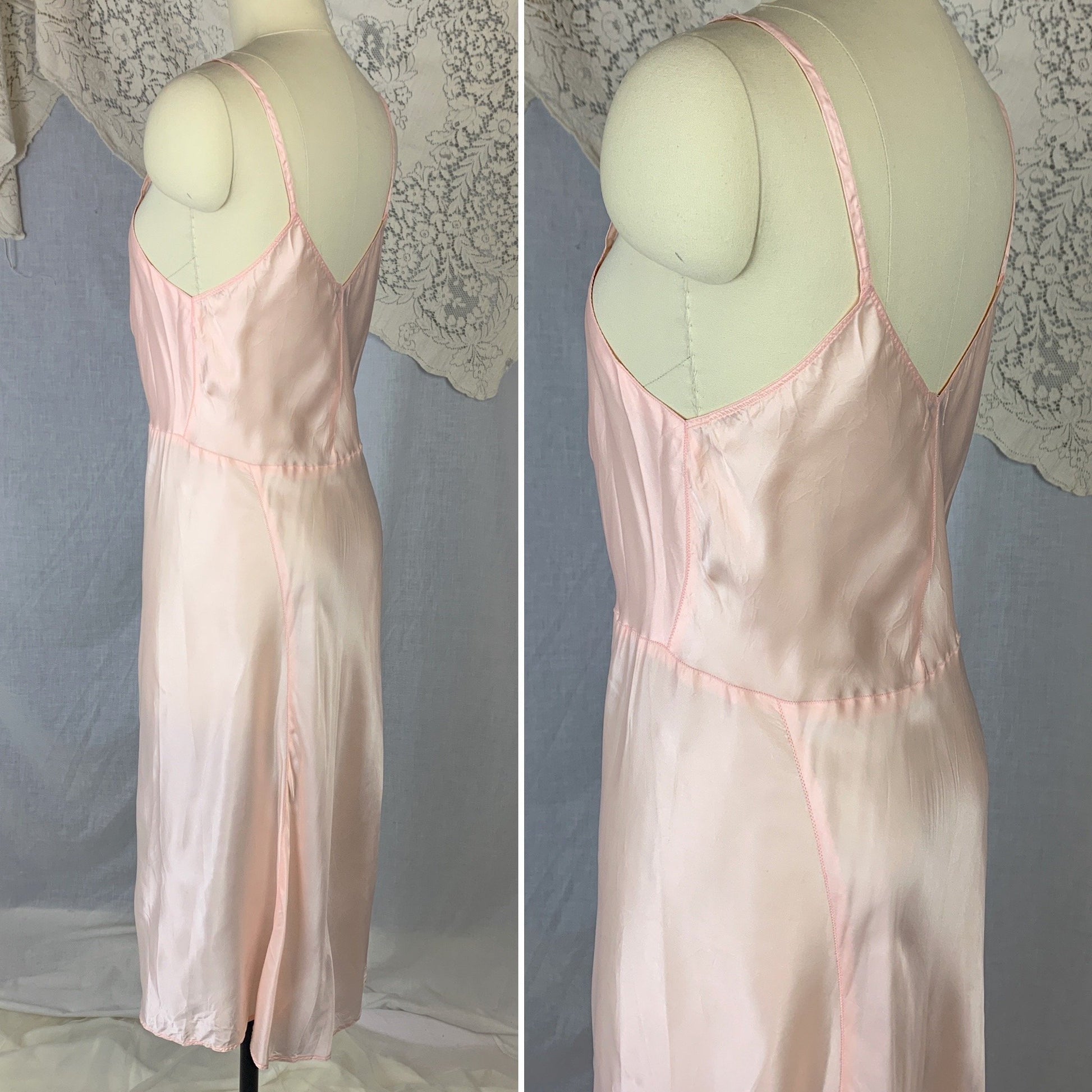 Vintage 1940's Slip | Pale Rose Pink Rayon Satin with Bias Cut | Size M, LG | Artemis - Daggers & Dames