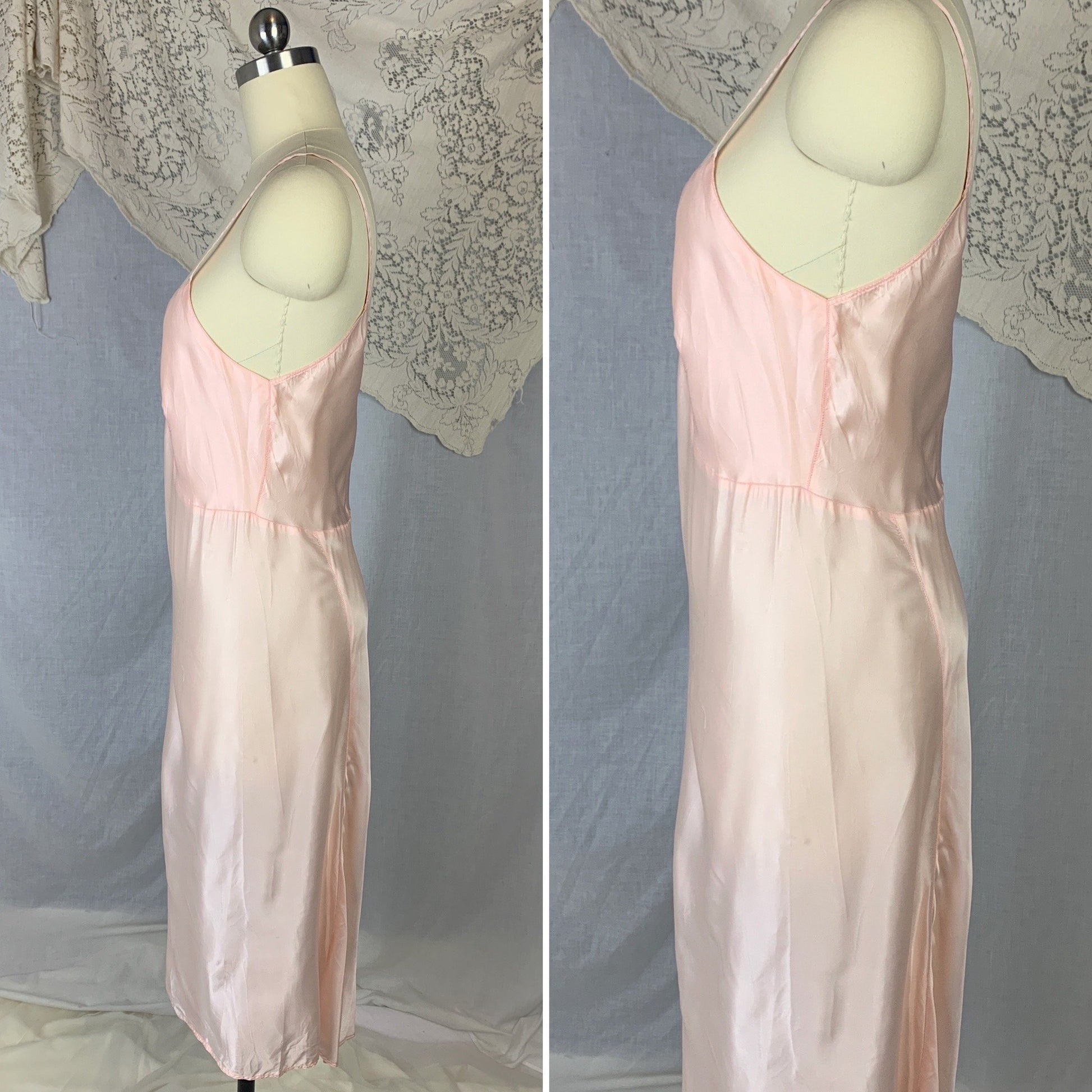Vintage 1940's Slip | Pale Rose Pink Rayon Satin with Bias Cut | Size M, LG | Artemis - Daggers & Dames