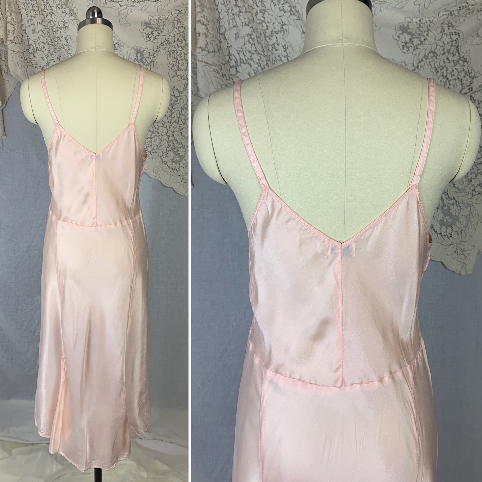 Vintage 1940's Slip | Pale Rose Pink Rayon Satin with Bias Cut | Size M, LG | Artemis - Daggers & Dames
