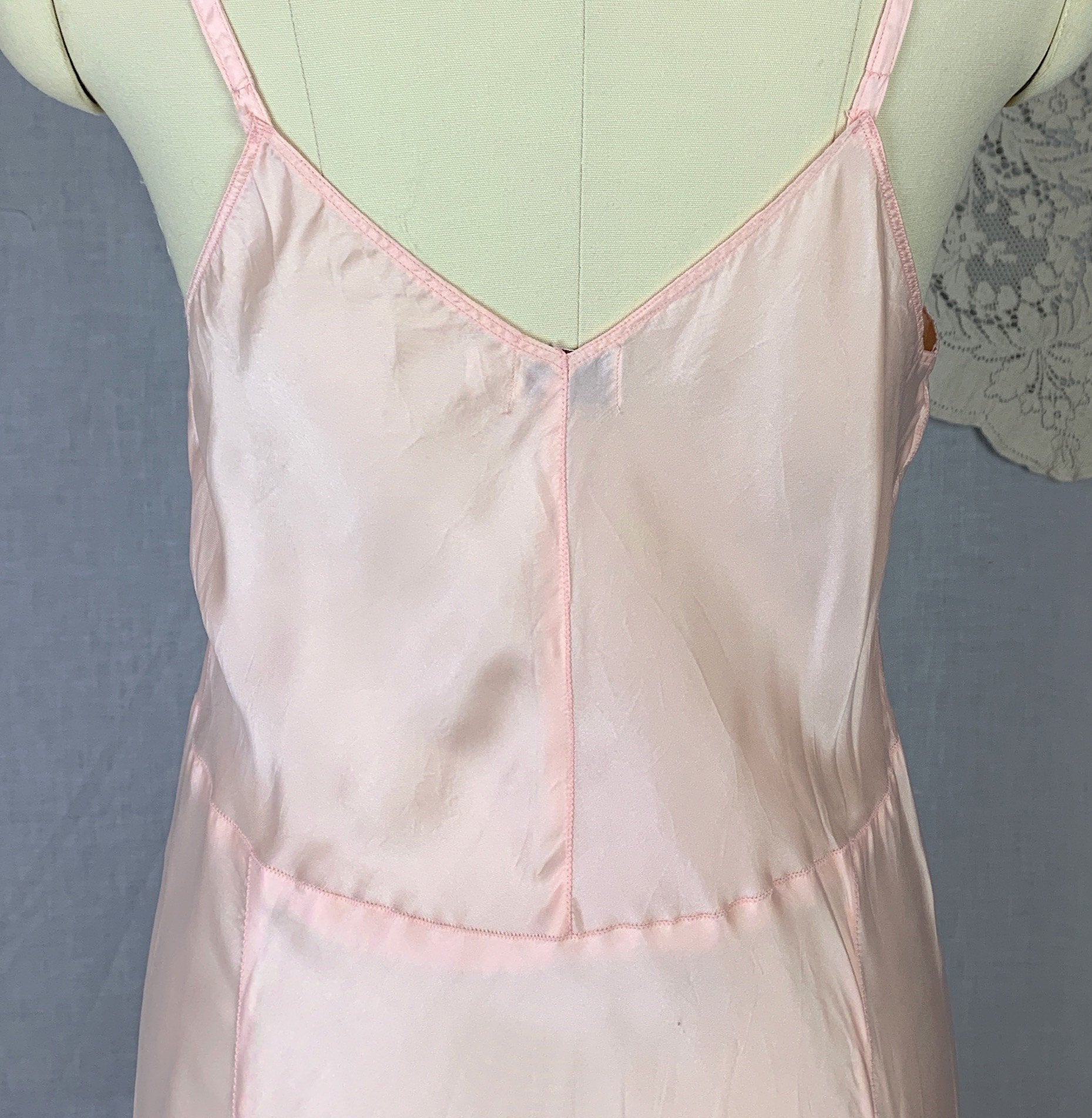 Vintage 1940's Slip | Pale Rose Pink Rayon Satin with Bias Cut | Size M, LG | Artemis - Daggers & Dames