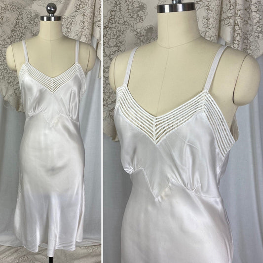 Vintage 1940's Slip | Pearly White Rayon Satin | Size S, M | Mary Barron -Never Worn - Daggers & Dames