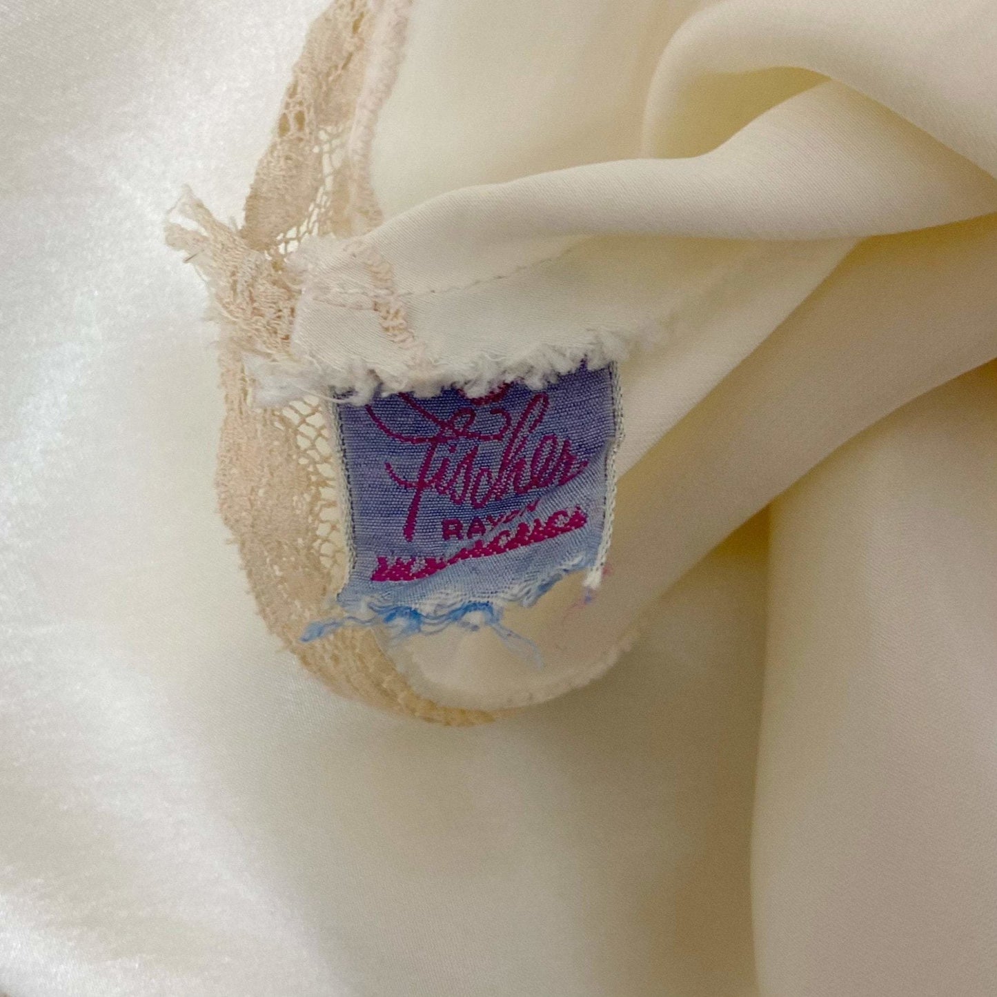 Vintage 1940's Slip | Pearly White Rayon Satin with Ivory Lace | Size 32 Bust, XS | Fischer Heavenly Lingerie - Daggers & Dames