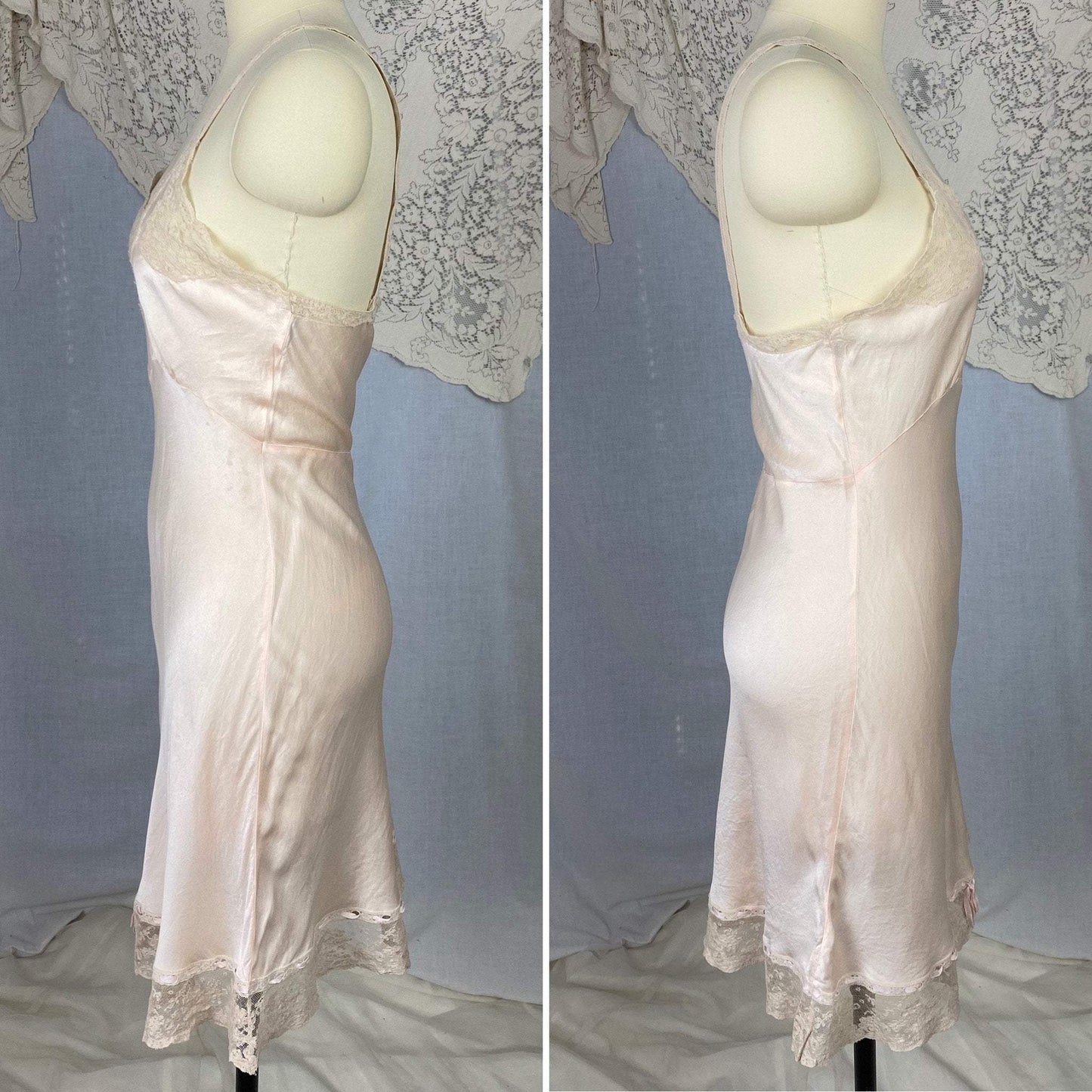 Vintage 1940's Slip | Pearly White Rayon Satin with Ivory Lace | Size 32 Bust, XS | Fischer Heavenly Lingerie - Daggers & Dames