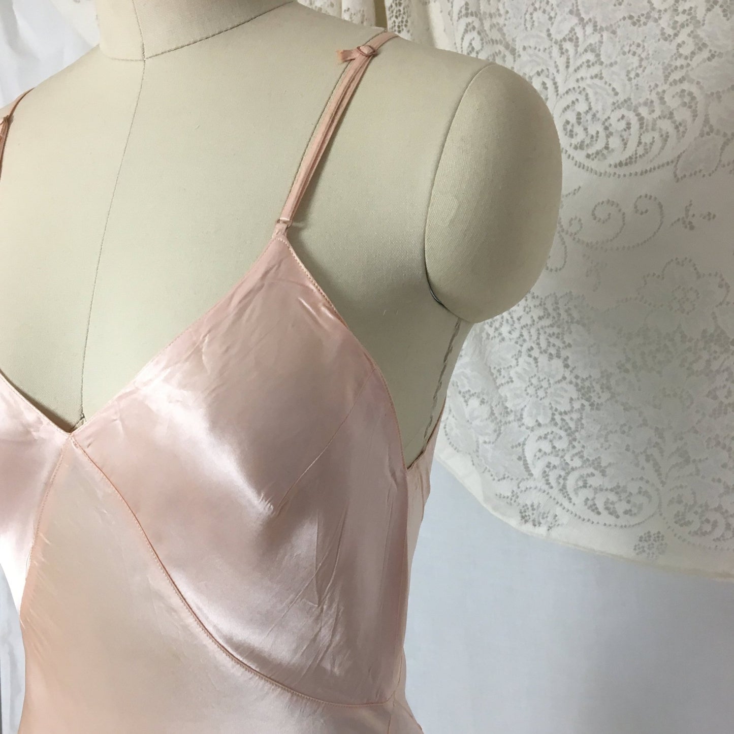 Vintage 1940's Slip | Rich Pearly Pink Rayon Satin with Deep Bias Cut | Miss Swank | Size XS - Daggers & Dames