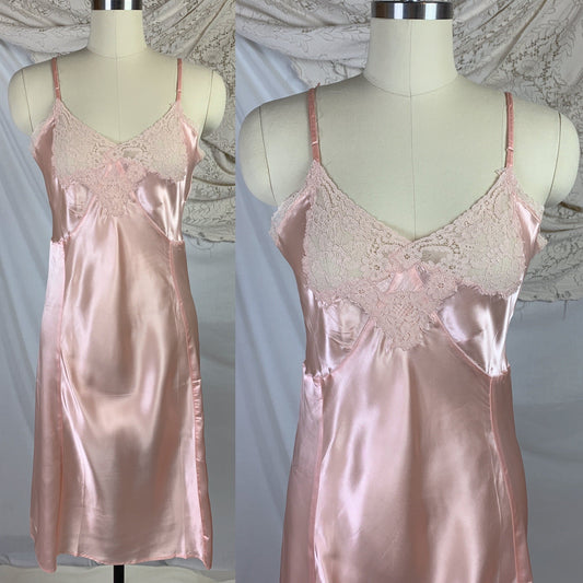 Vintage 1940's Slip | Rich Rose Gold Rayon Satin with Embroidered Alençon Lace | Lady Doretta -New Old Stock | Size SM - Daggers & Dames