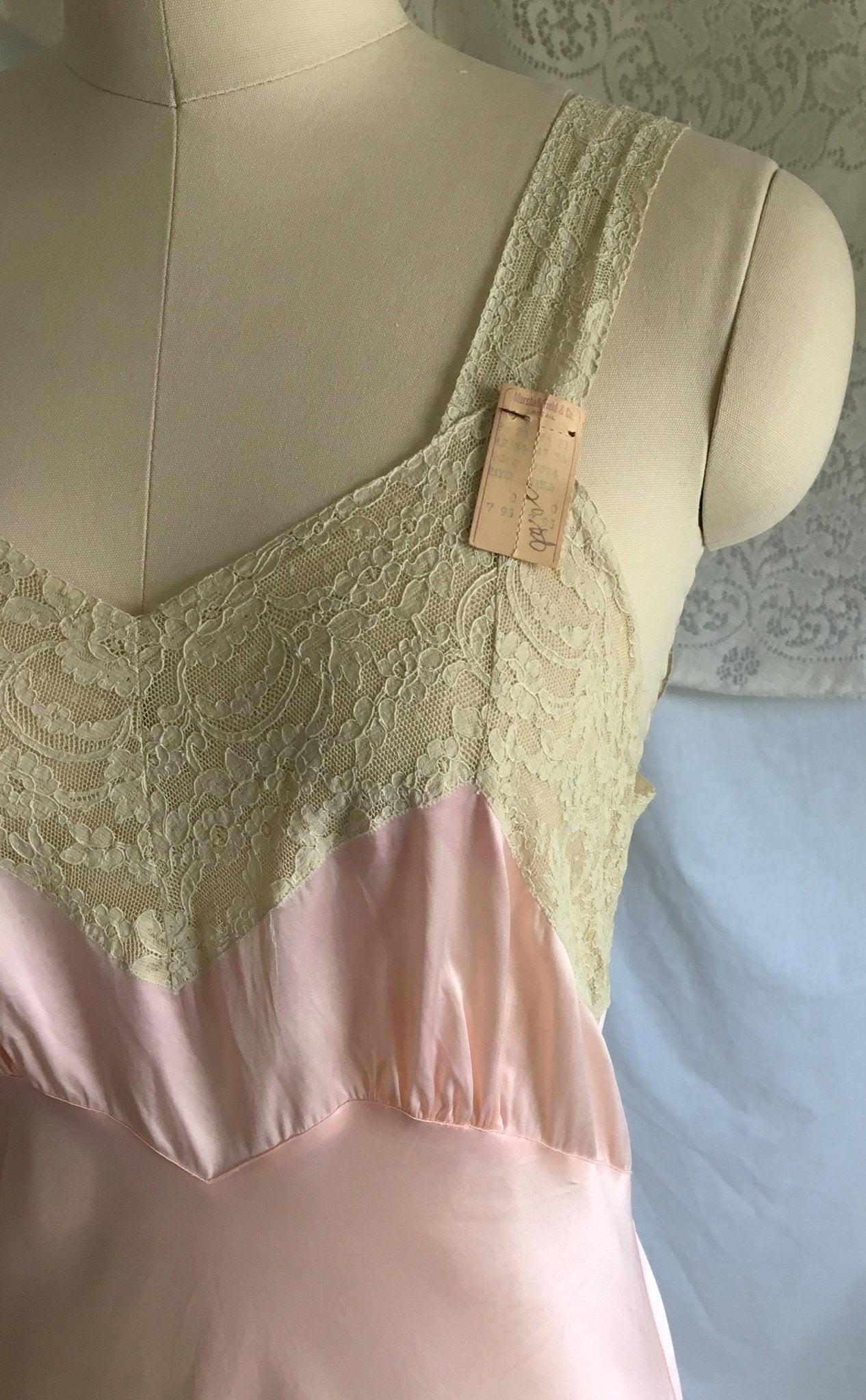 Vintage 1940's Slip | Rose Gold Pink Rayon Satin with Ecru Lace Trim |Size S, M - Daggers & Dames