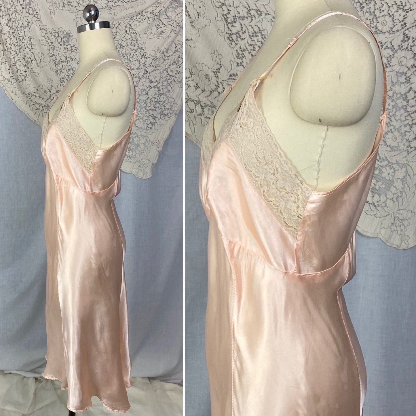 Vintage 1940's Slip | Rose Gold Pink Rayon Satin with Lace | Size M/LG | ChamaLea -New with Tag - Daggers & Dames