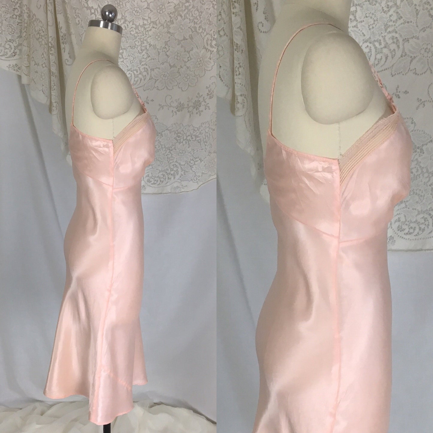 Vintage 1940's Slip | Size XS | Light Rose Pink Silky Rayon Satin with Entredeux Stitching | Movie Star - Daggers & Dames