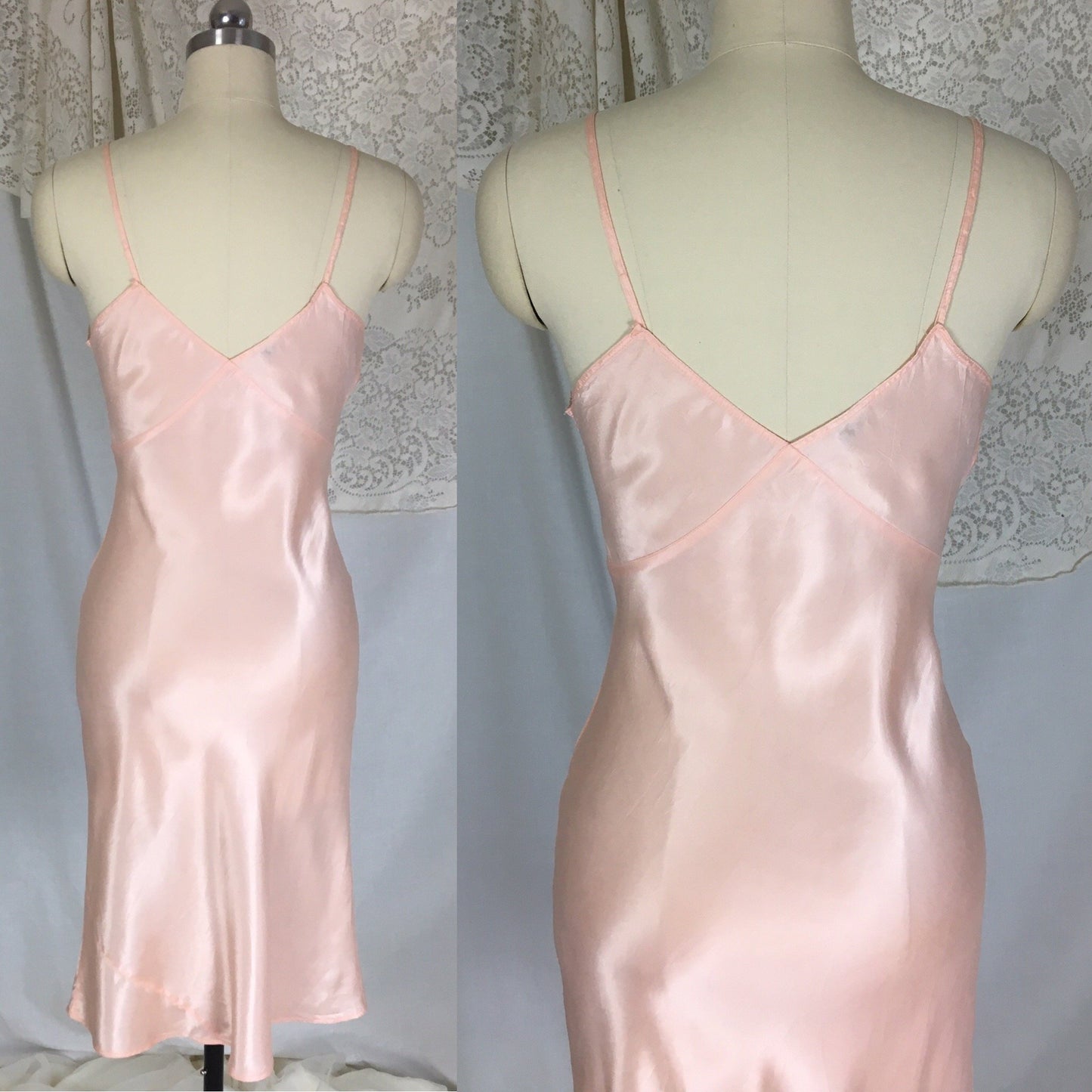 Vintage 1940's Slip | Size XS | Light Rose Pink Silky Rayon Satin with Entredeux Stitching | Movie Star - Daggers & Dames
