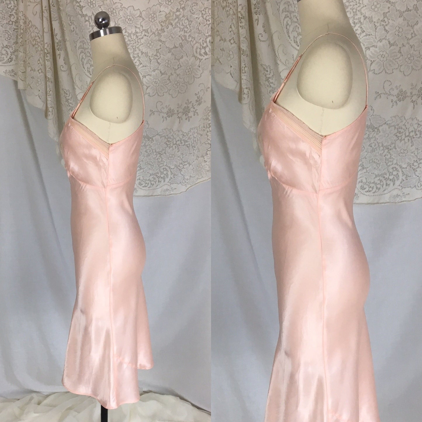Vintage 1940's Slip | Size XS | Light Rose Pink Silky Rayon Satin with Entredeux Stitching | Movie Star - Daggers & Dames