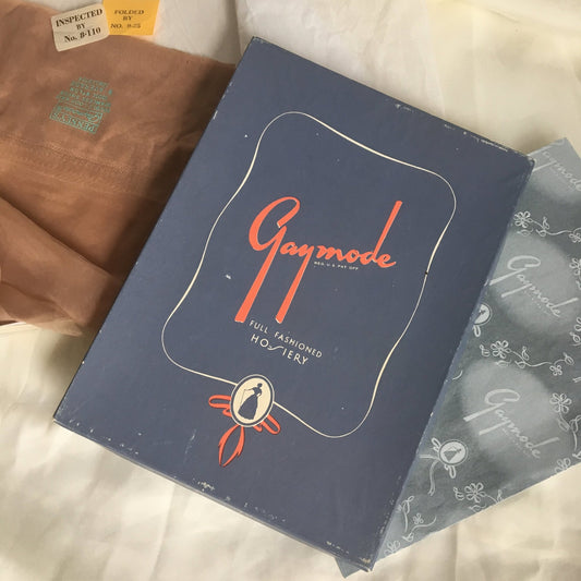 VIntage 1940's Stockings | Nude 'Mist' Silky Nylon | New in Box, 1 Pair | Gaymode | Pinup Thigh High Tights | Size 9.5 - Daggers & Dames