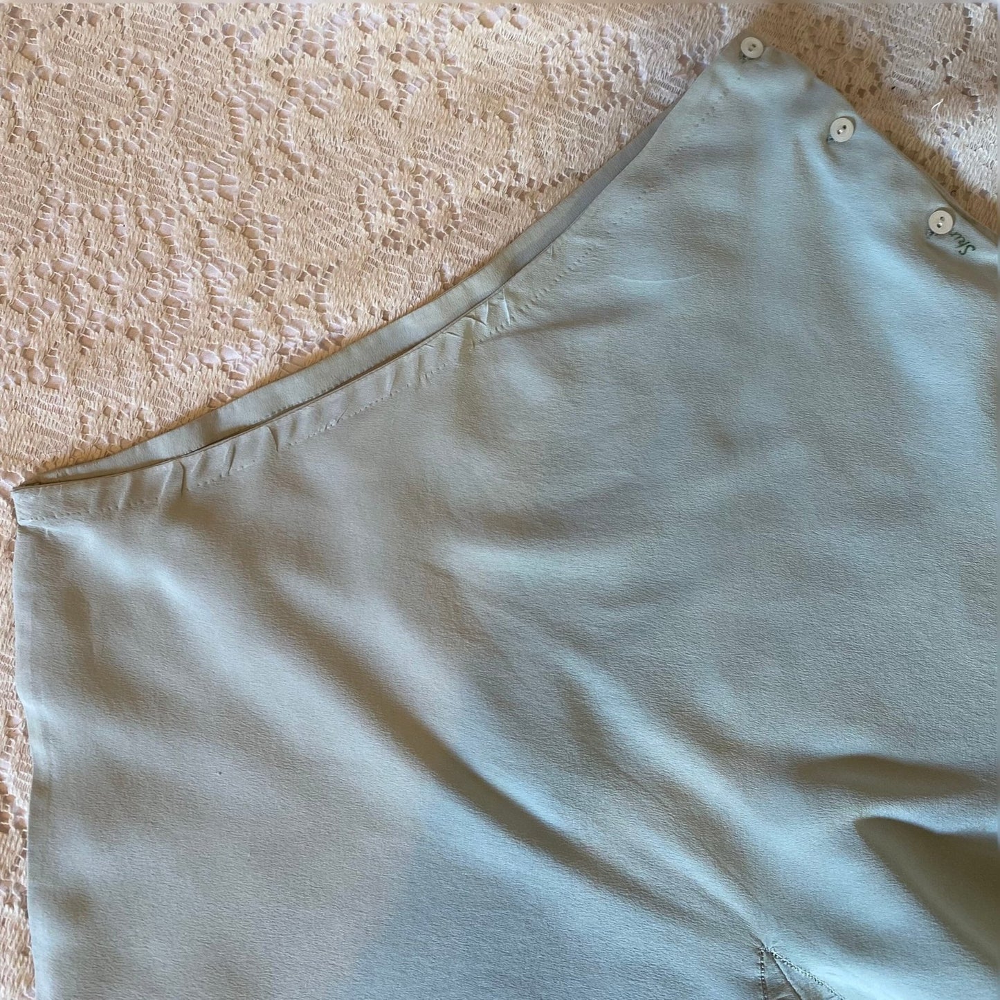 Vintage 1940's Tap Pants | Hand Stitched Pastel Blue Silk Crepe with Scalloped Hem | Size XS | Elizabeth Arden - Daggers & Dames