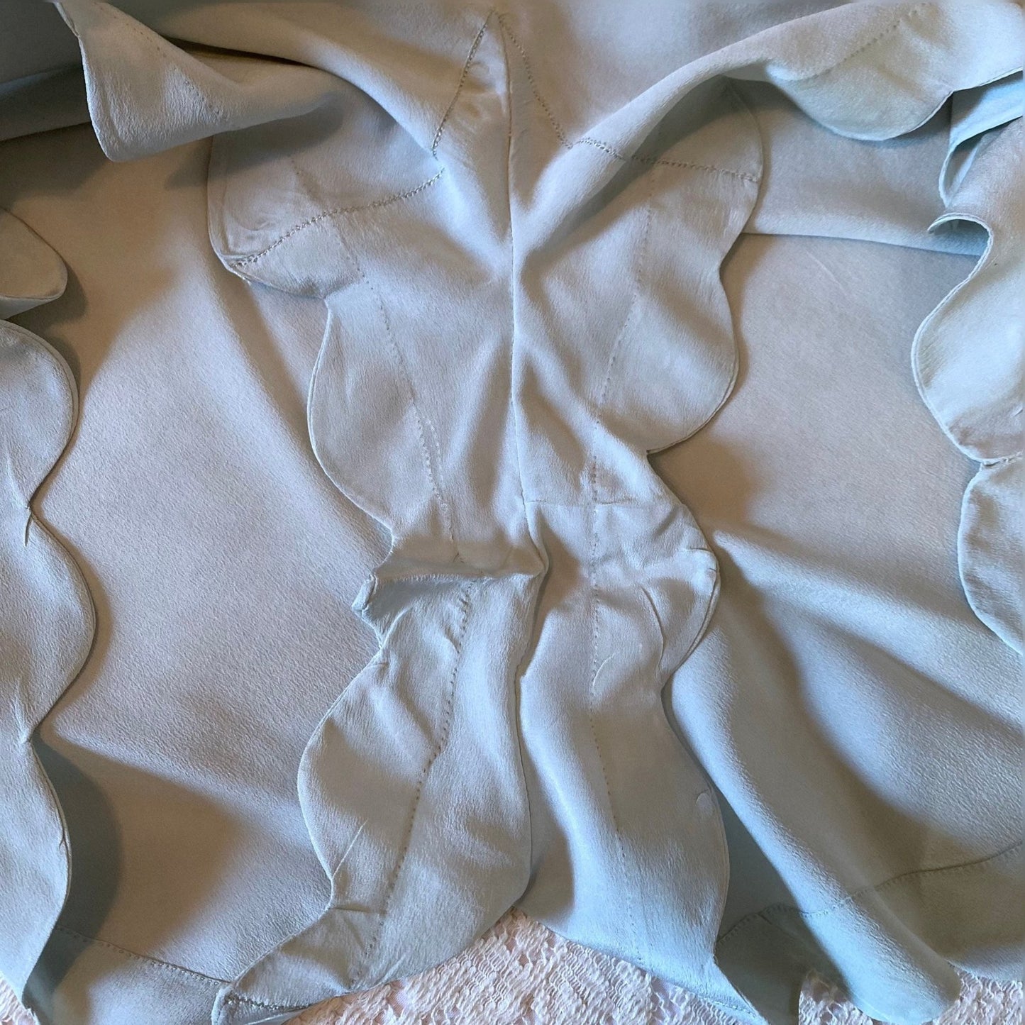 Vintage 1940's Tap Pants | Hand Stitched Pastel Blue Silk Crepe with Scalloped Hem | Size XS | Elizabeth Arden - Daggers & Dames