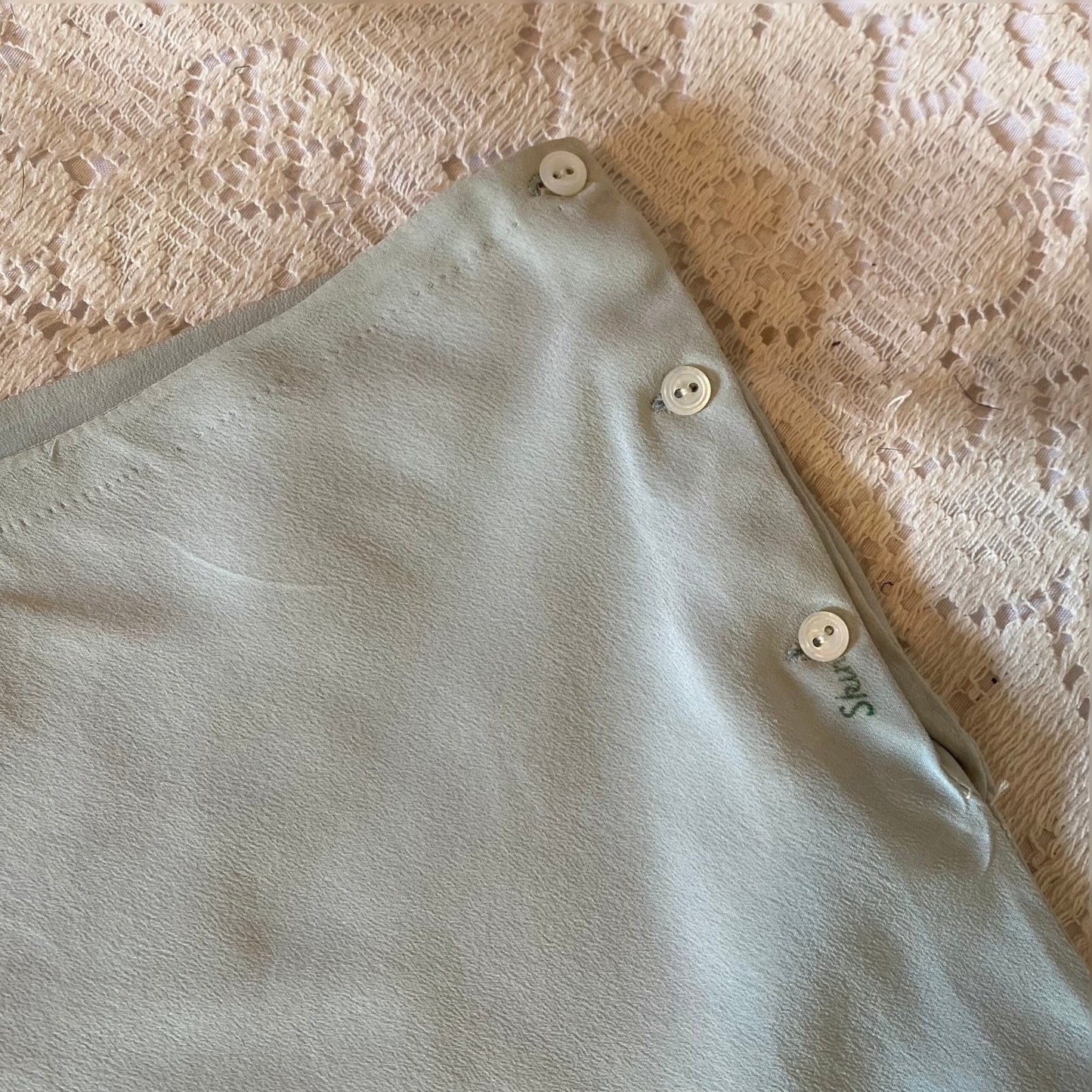 Vintage 1940's Tap Pants | Hand Stitched Pastel Blue Silk Crepe with Scalloped Hem | Size XS | Elizabeth Arden - Daggers & Dames