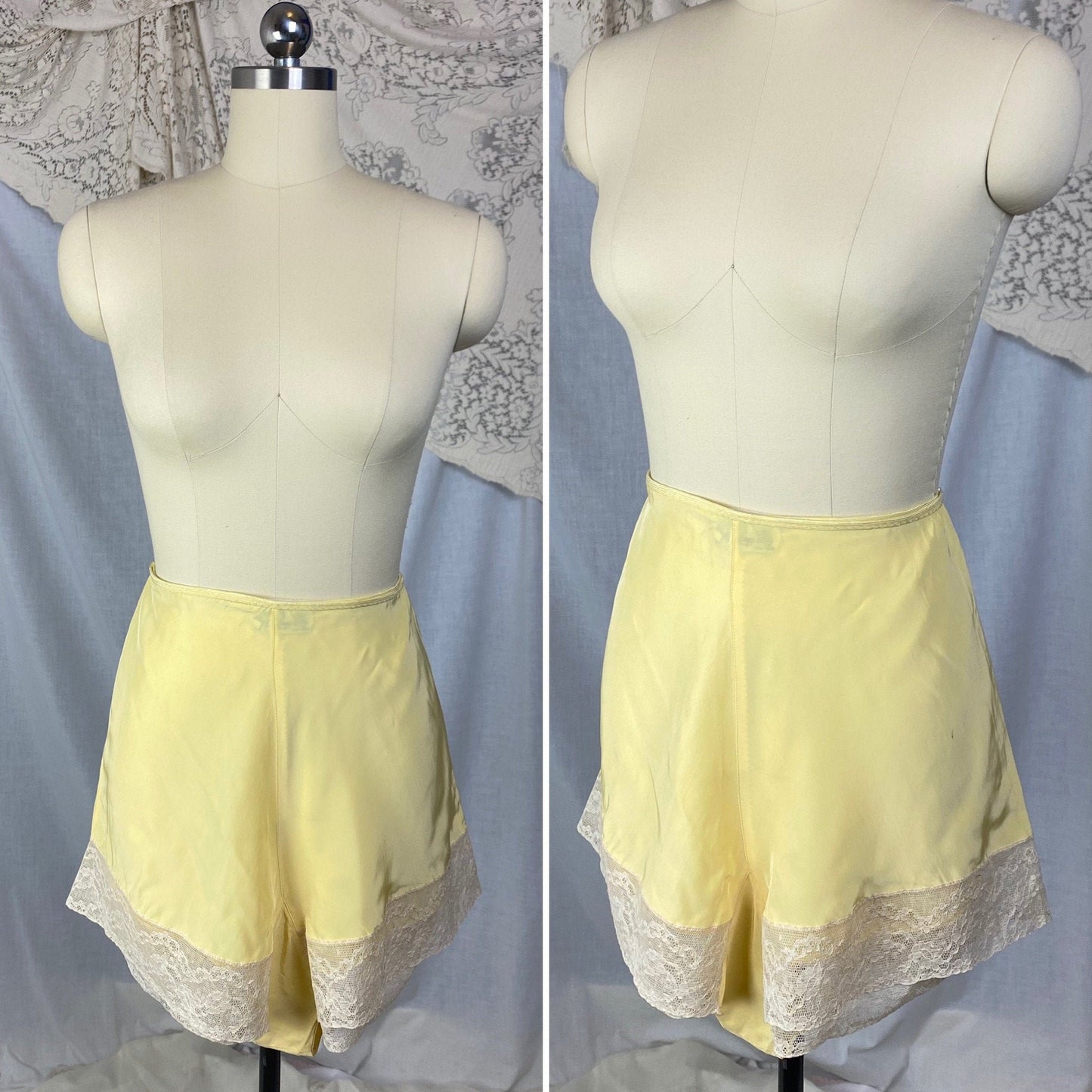 Vintage 1940's Tap Pants | Rich Butter Yellow Rayon with Ivory Lace | Size S, M | Countess Lynn - Daggers & Dames