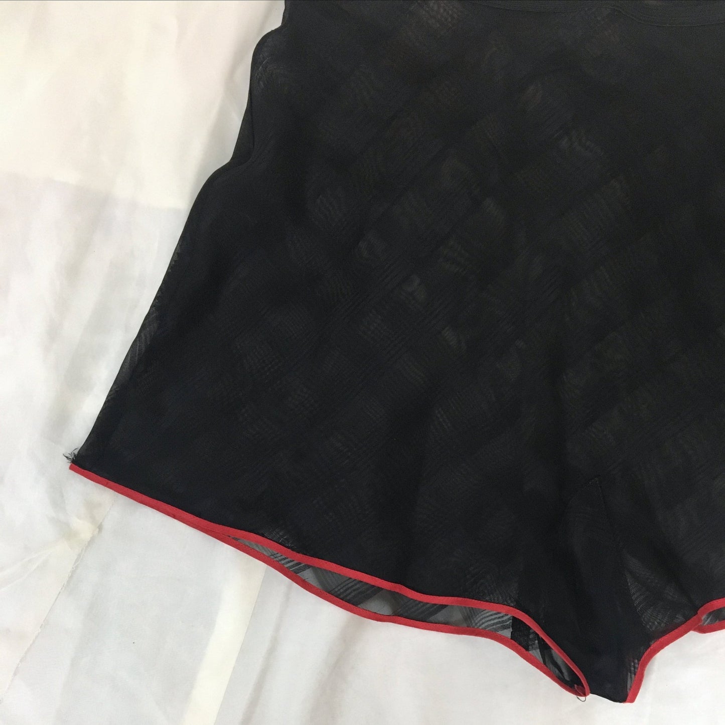 Vintage 1940's Tap Pants | Sheer Black Plaid Pattern Rayon Chiffon with Red Piped Hems | Size SM, MED - Daggers & Dames