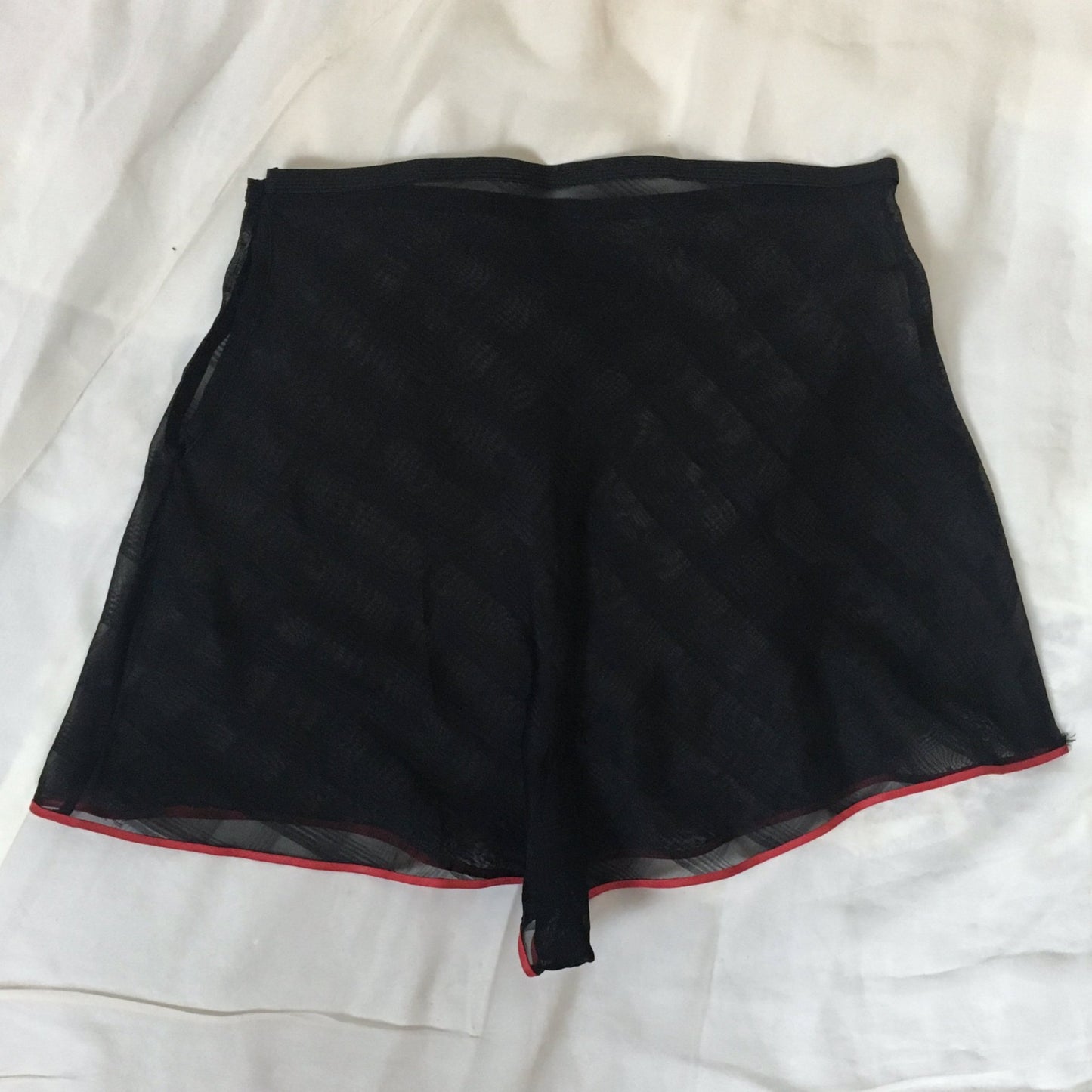 Vintage 1940's Tap Pants | Sheer Black Plaid Pattern Rayon Chiffon with Red Piped Hems | Size SM, MED - Daggers & Dames