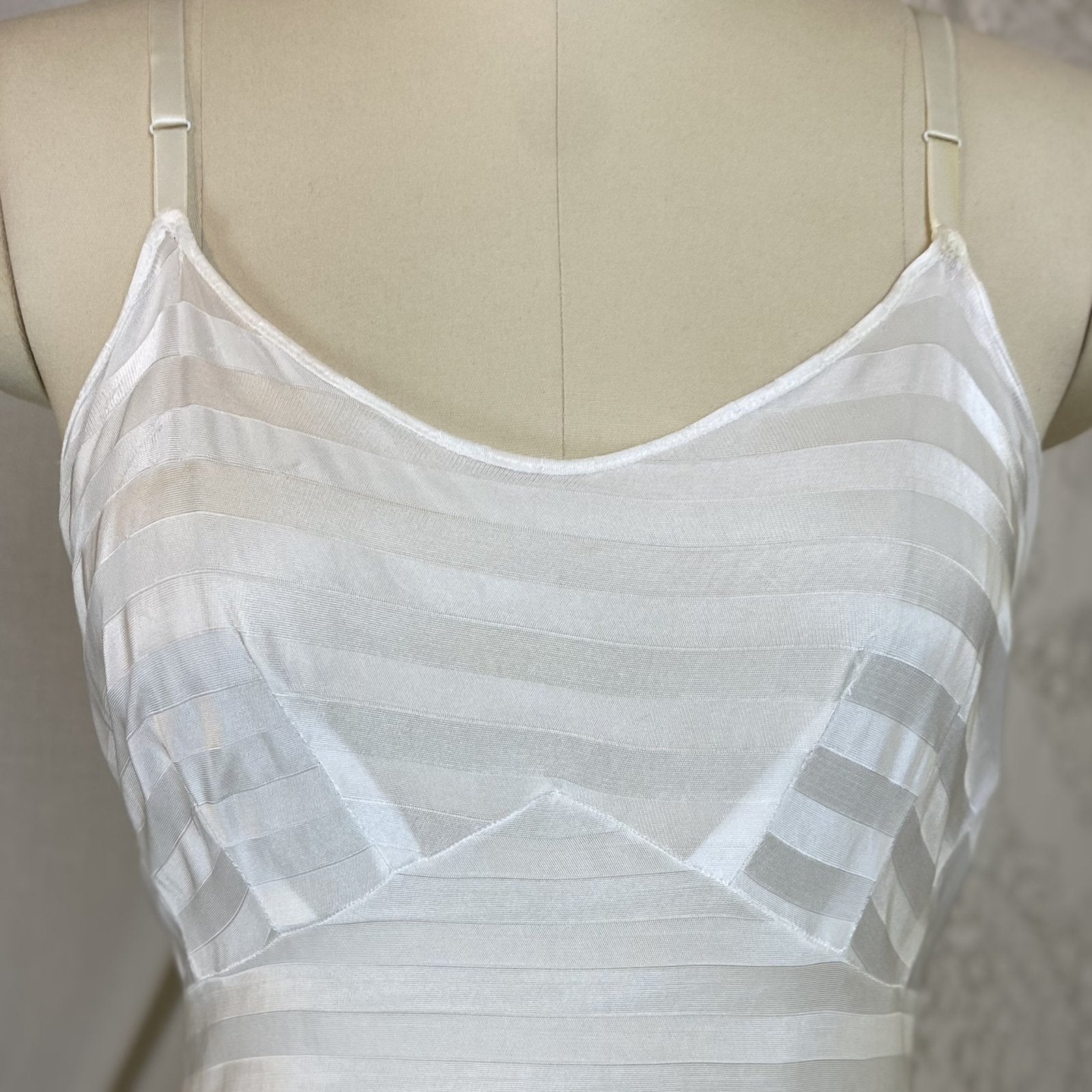 Vintage 1940's Teddy Chemise | Silky White Rayon Knit with Satin Stripes | Size M, LG | Stryps by Van Raalte - Daggers & Dames