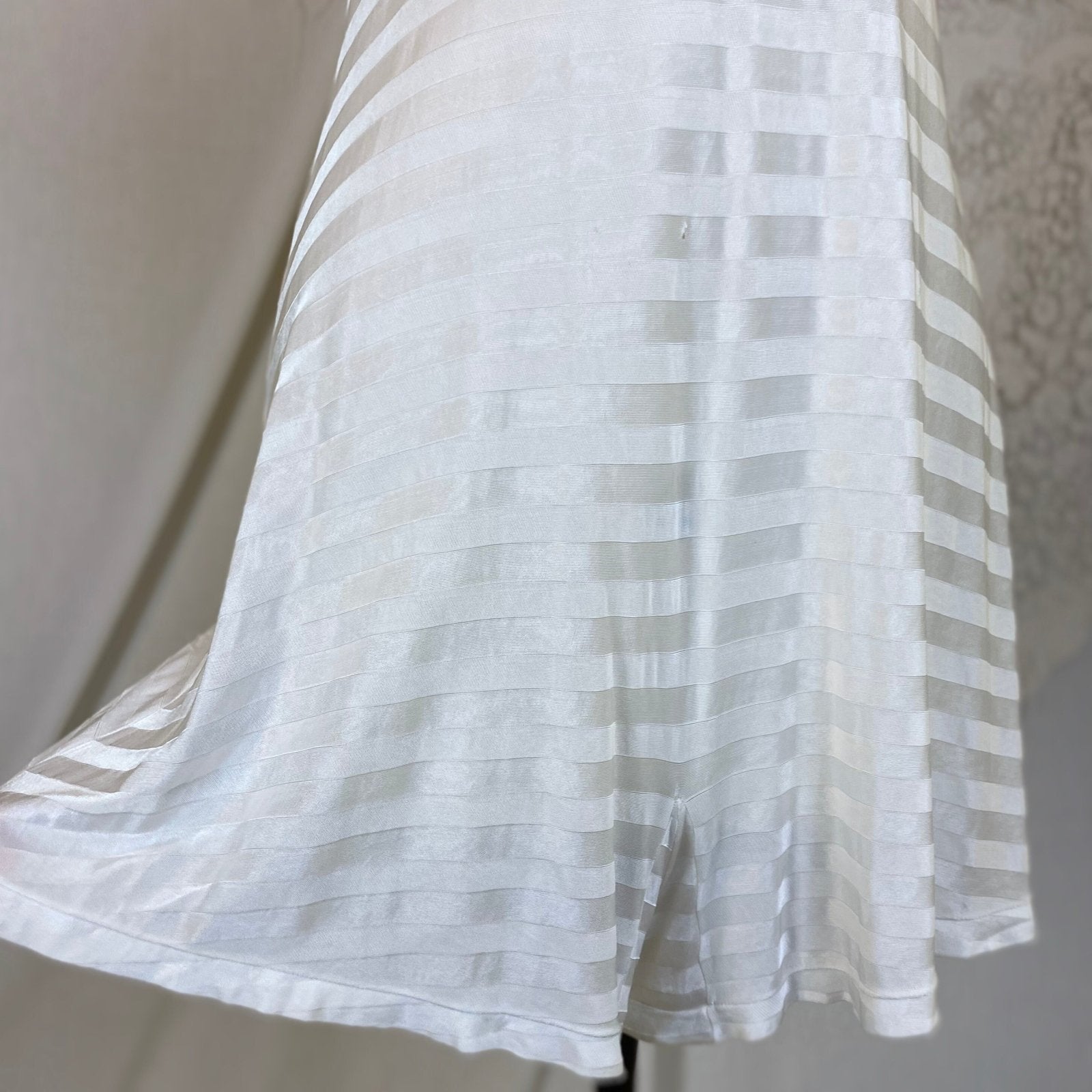 Vintage 1940's Teddy Chemise | Silky White Rayon Knit with Satin Stripes | Size M, LG | Stryps by Van Raalte - Daggers & Dames