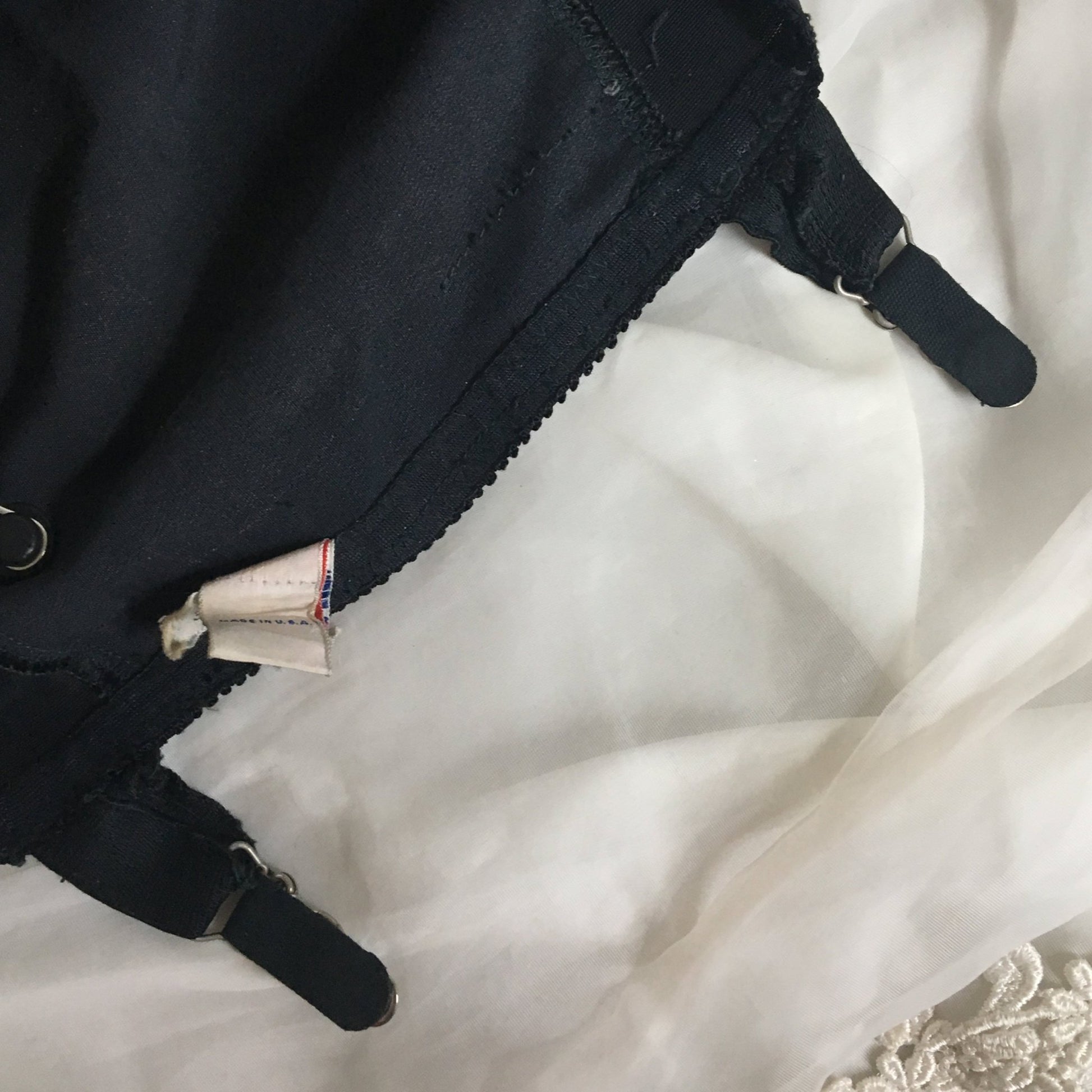 Vintage 1950's All in One Girdle | Black Rayon Satin with Mesh Elastic & Embroidery | The Shape by Scandale | Size M - Daggers & Dames