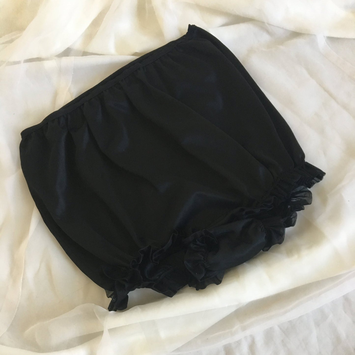 Vintage 1950's Black Ruffle Leg High Waist Panties -Double Mushroom Gusset - Daggers & Dames
