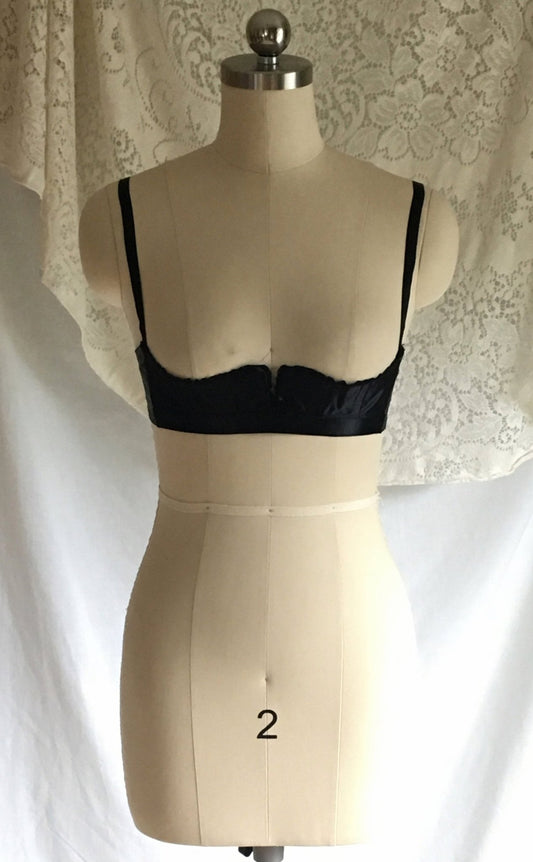 Vintage 1950's Bra | Rare Black Rayon Satin Demi Shelf Bra | French Lingerie | Size 32 - Daggers & Dames