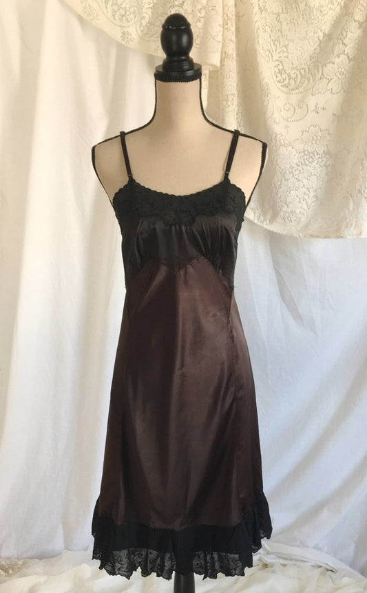 Vintage 1950's Brown Satin Slip by Lady Swank - Daggers & Dames